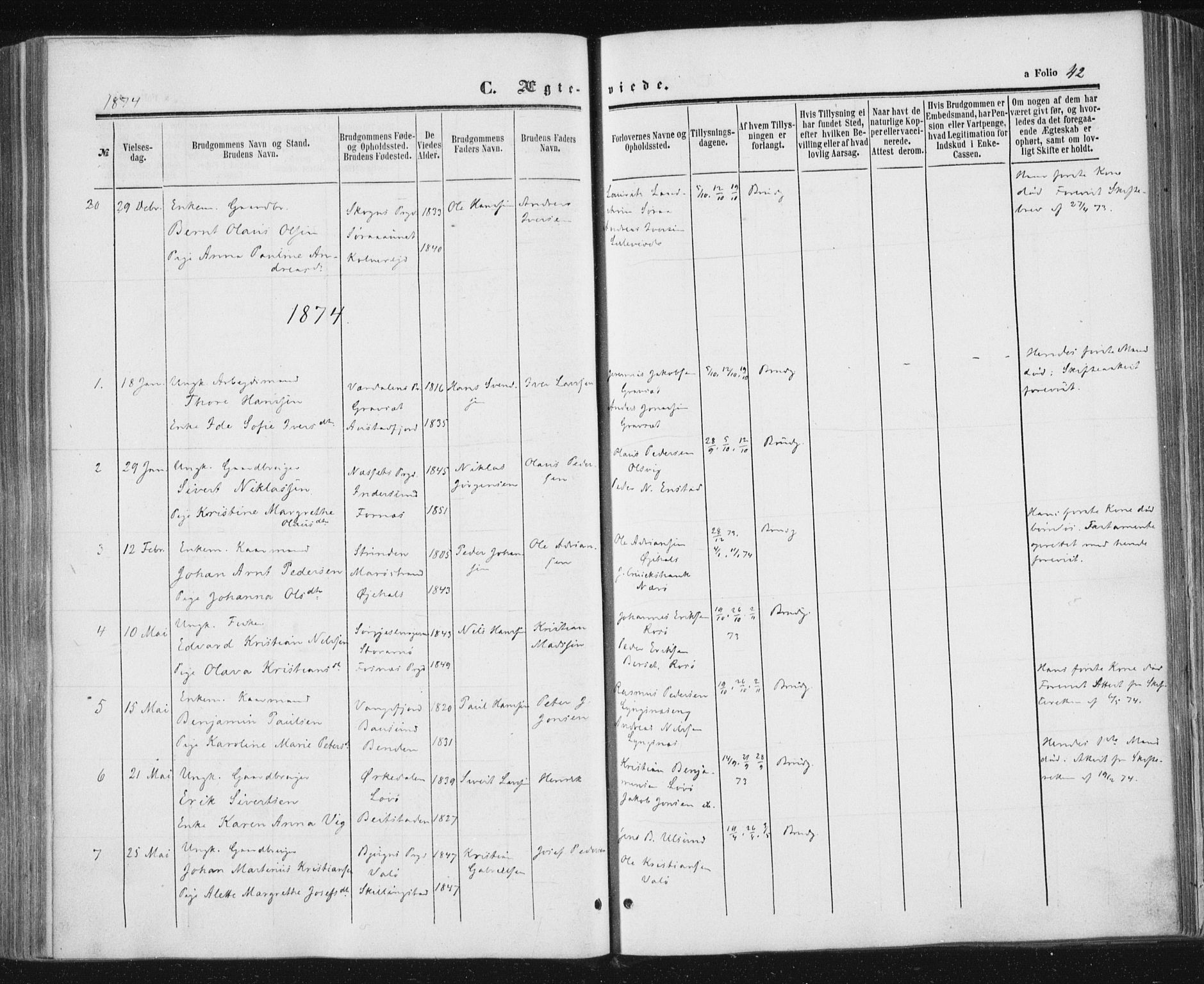 Ministerialprotokoller, klokkerbøker og fødselsregistre - Nord-Trøndelag, AV/SAT-A-1458/784/L0670: Parish register (official) no. 784A05, 1860-1876, p. 42
