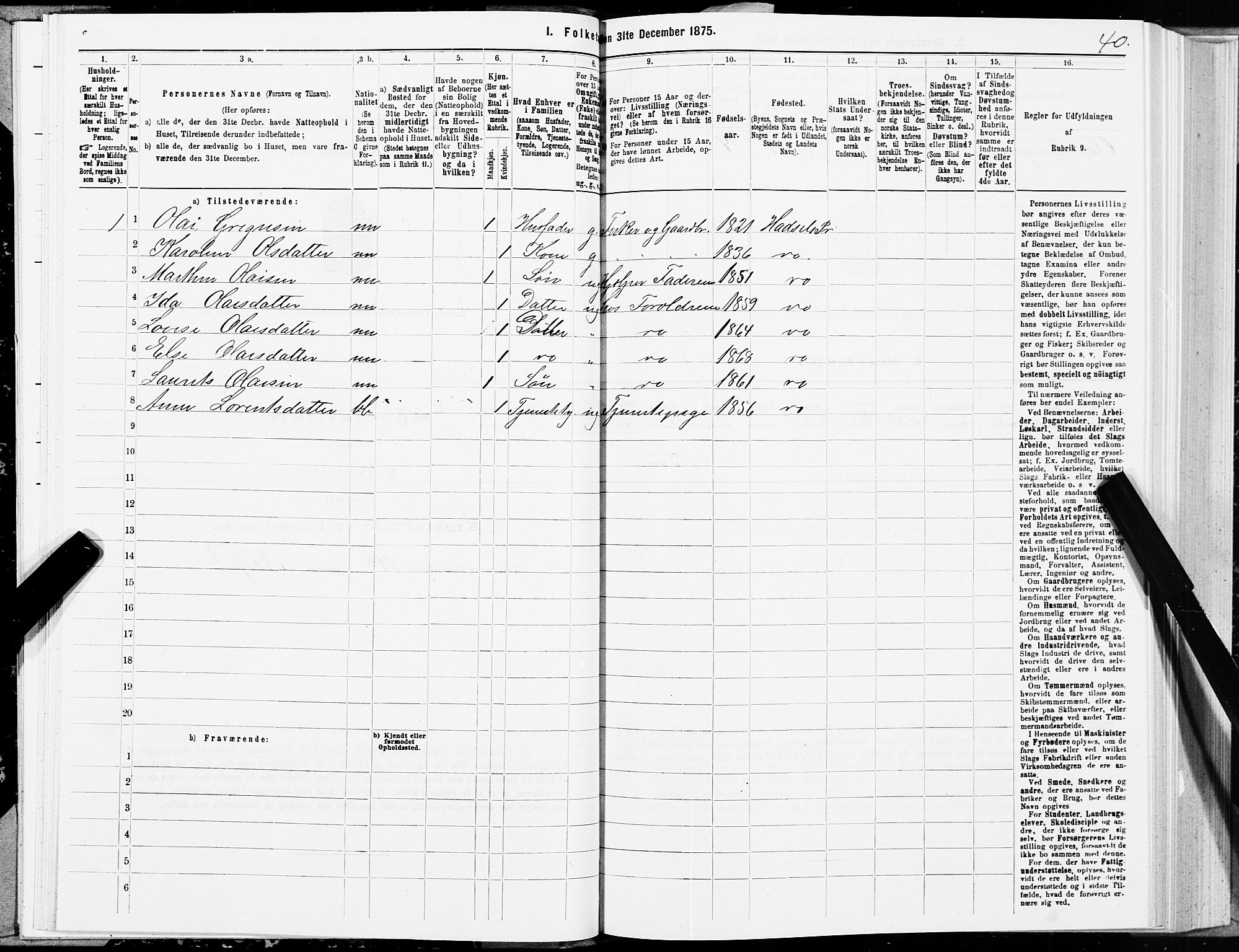 SAT, 1875 census for 1866P Hadsel, 1875, p. 1040