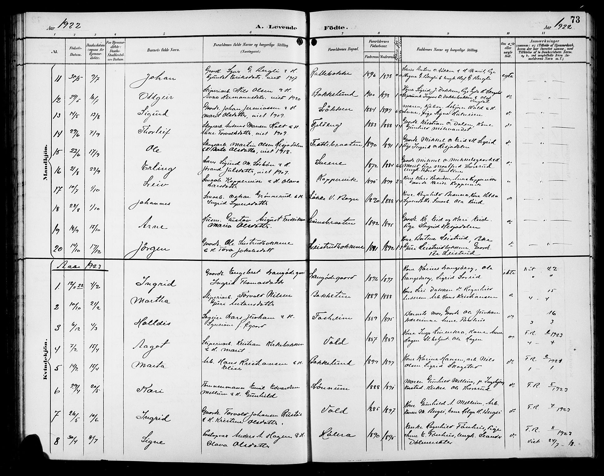 Sør-Aurdal prestekontor, SAH/PREST-128/H/Ha/Hab/L0009: Parish register (copy) no. 9, 1894-1924, p. 73