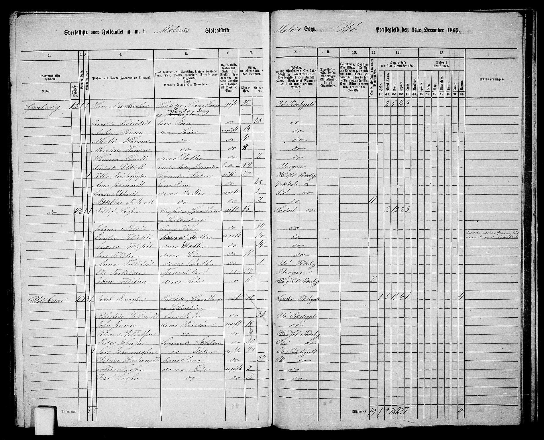 RA, 1865 census for Bø, 1865, p. 65