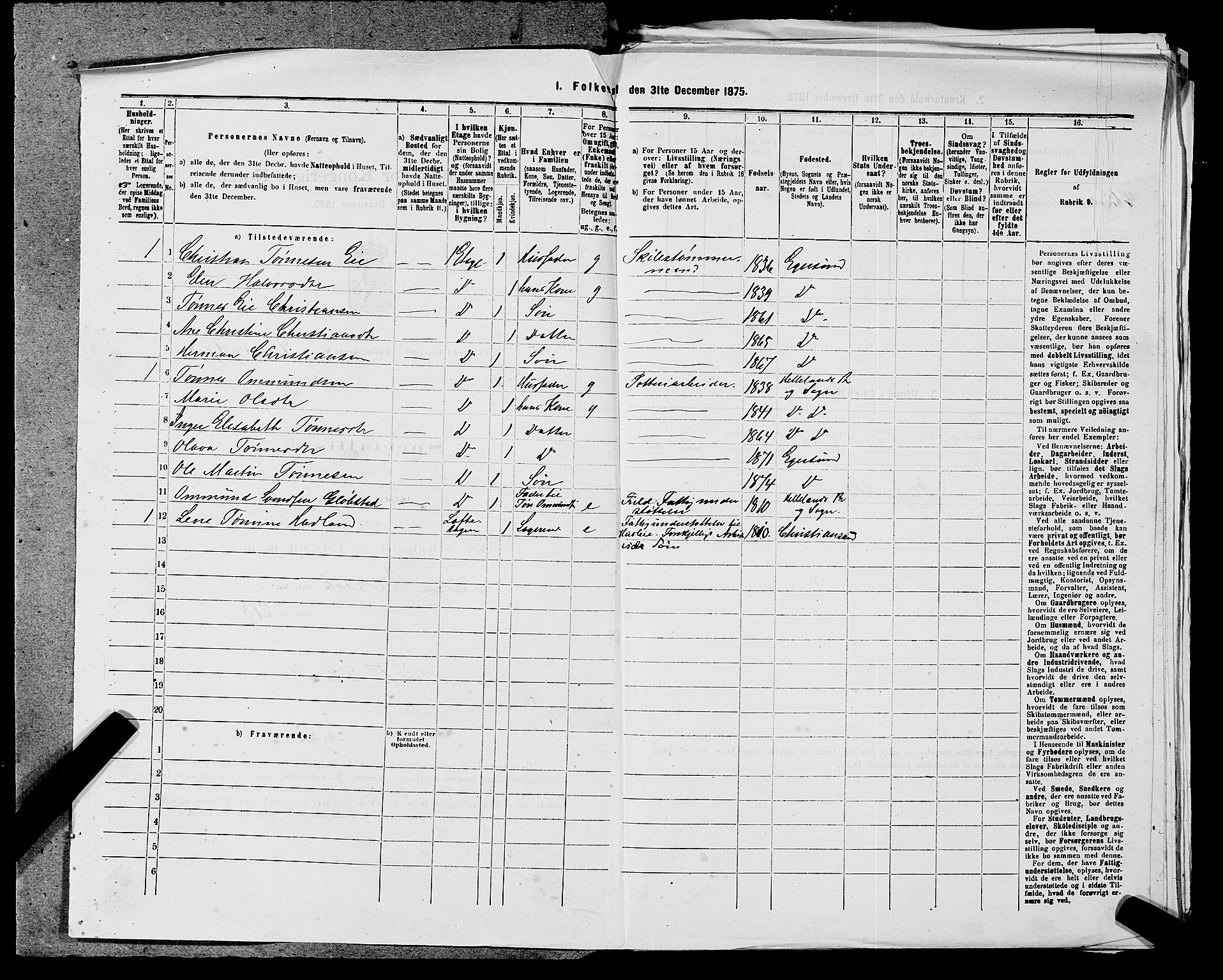 SAST, 1875 census for 1101B Eigersund parish, Egersund town, 1875, p. 383