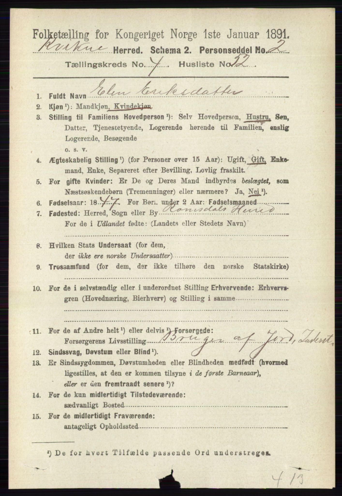 RA, 1891 census for 0440 Kvikne, 1891, p. 1280