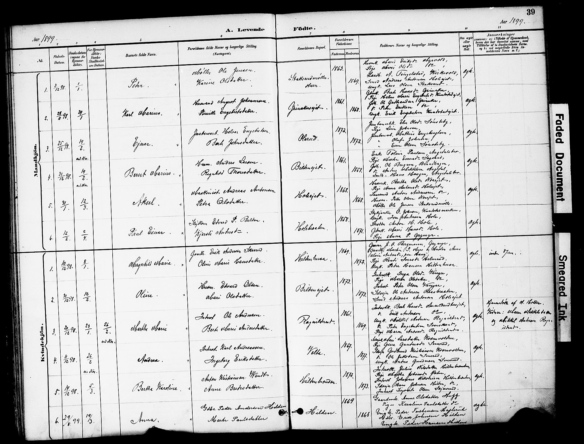 Brandbu prestekontor, AV/SAH-PREST-114/H/Ha/Hab/L0006: Parish register (copy) no. 6, 1893-1902, p. 39