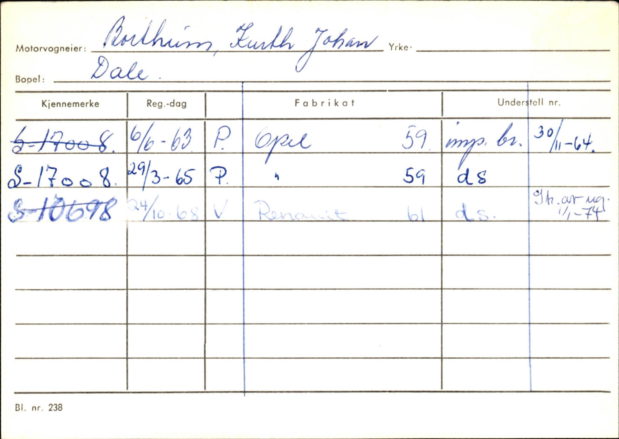 Statens vegvesen, Sogn og Fjordane vegkontor, SAB/A-5301/4/F/L0125: Eigarregister Sogndal V-Å. Aurland A-Å. Fjaler A-N, 1945-1975, p. 1494