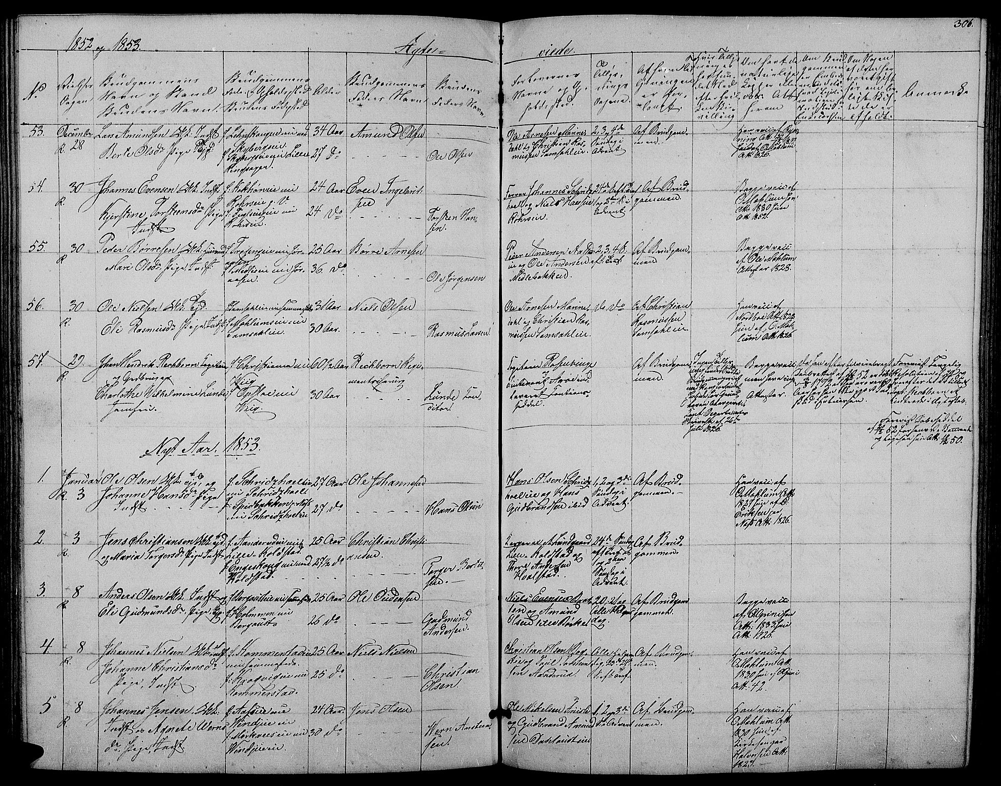 Ringsaker prestekontor, SAH/PREST-014/L/La/L0006: Parish register (copy) no. 6, 1851-1860, p. 306