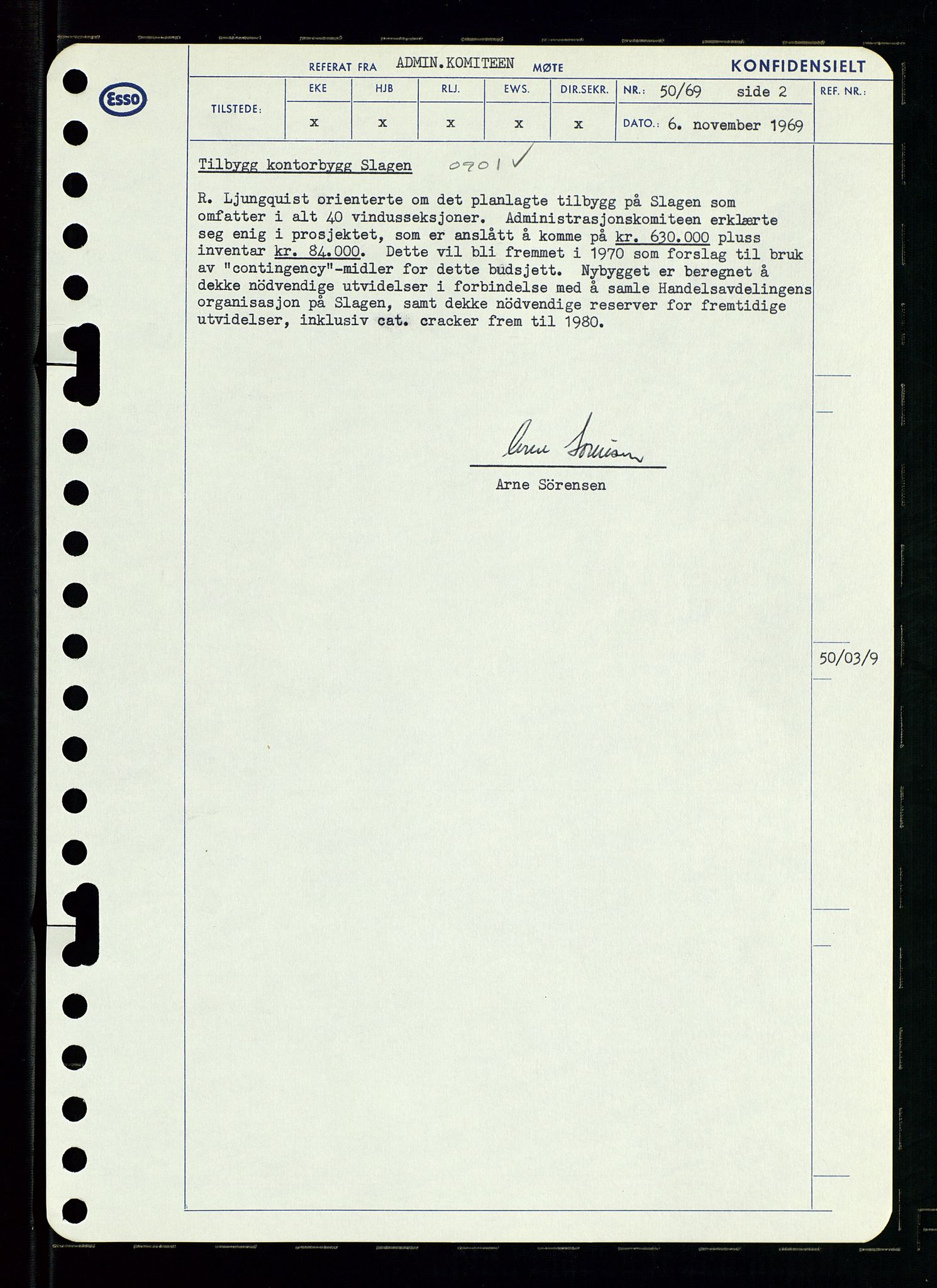 Pa 0982 - Esso Norge A/S, SAST/A-100448/A/Aa/L0003/0001: Den administrerende direksjon Board minutes (styrereferater) og Bedriftforsamlingsprotokoll / Den administrerende direksjon Board minutes (styrereferater), 1969, p. 120