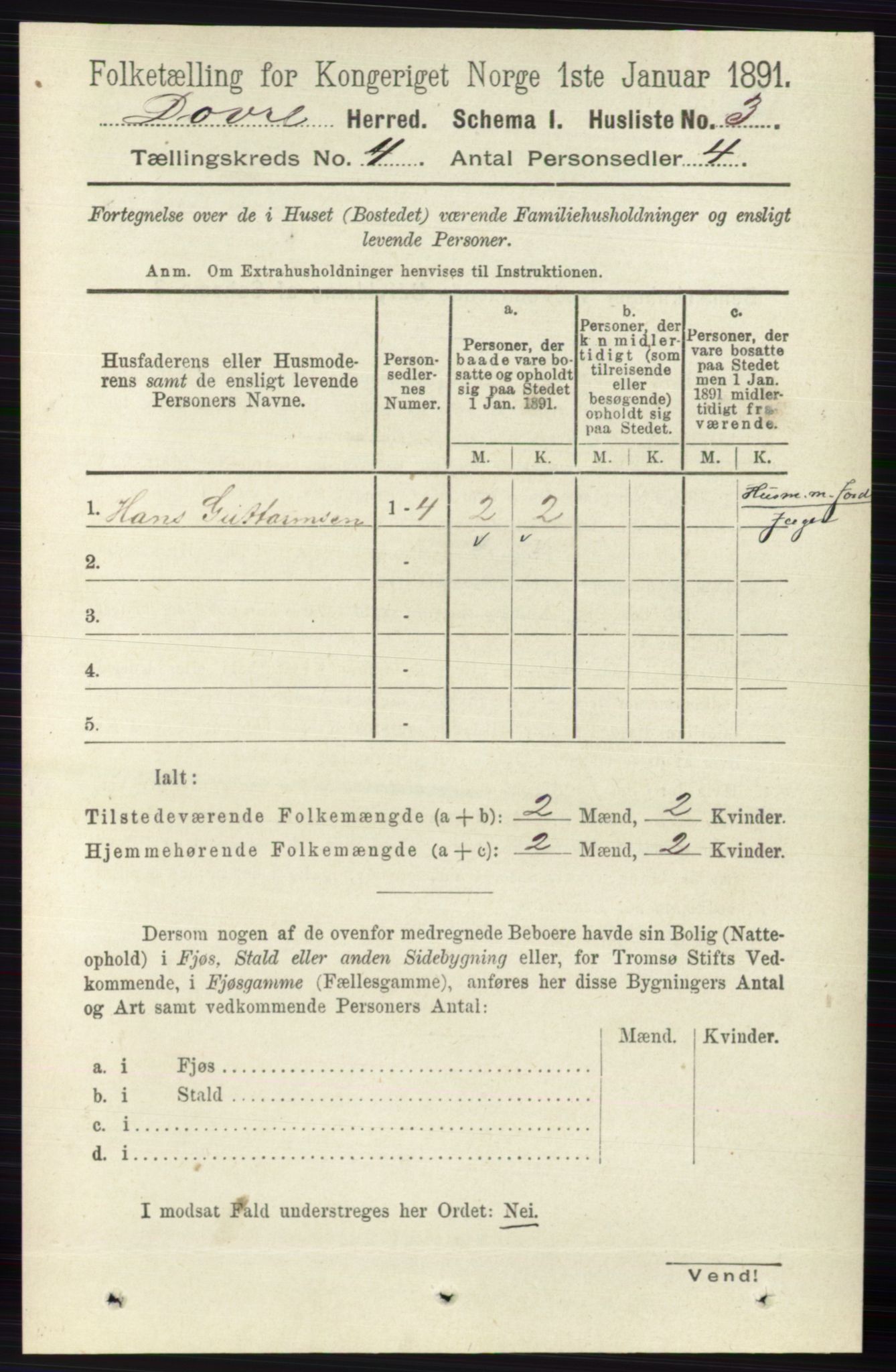 RA, 1891 census for 0511 Dovre, 1891, p. 1816