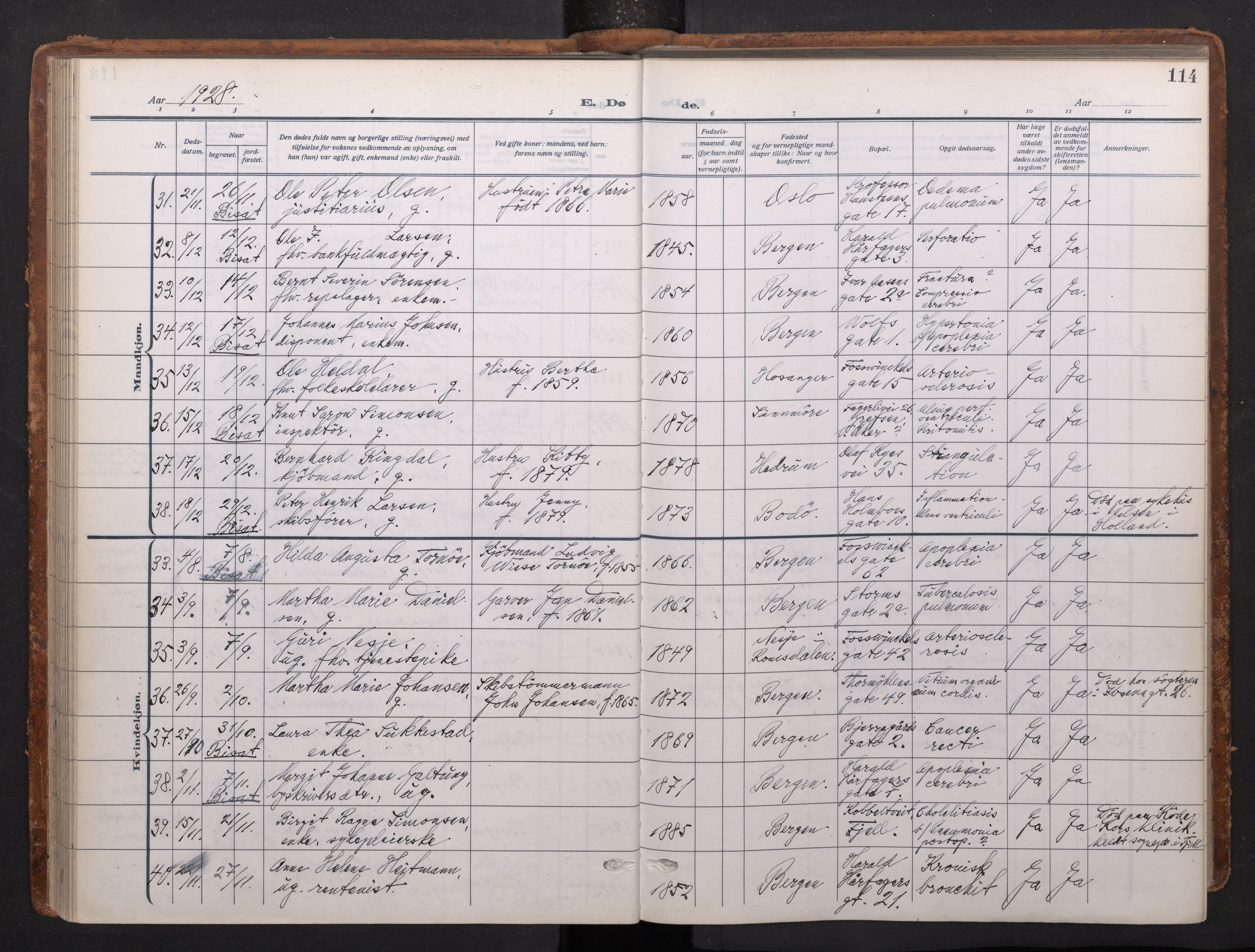 Johanneskirken sokneprestembete, AV/SAB-A-76001/H/Haa/L0020: Parish register (official) no. E 2, 1916-1951, p. 114