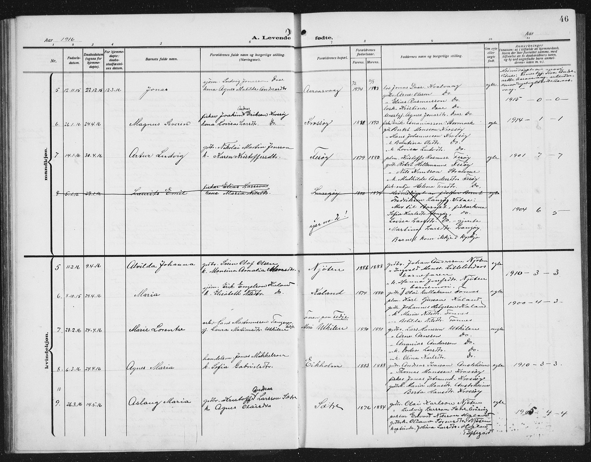 Lindås Sokneprestembete, SAB/A-76701/H/Hab: Parish register (copy) no. C 5, 1910-1927, p. 46