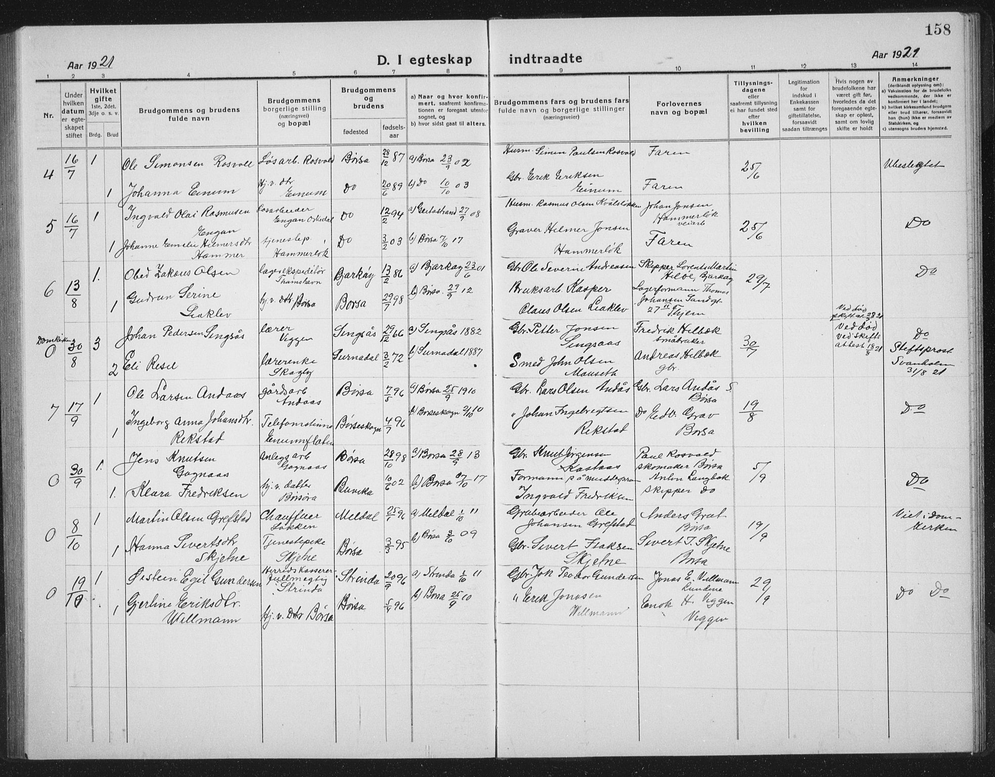 Ministerialprotokoller, klokkerbøker og fødselsregistre - Sør-Trøndelag, SAT/A-1456/665/L0778: Parish register (copy) no. 665C03, 1916-1938, p. 158