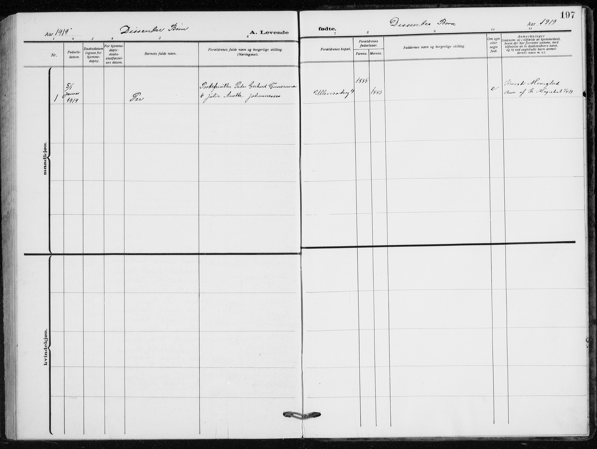 Kampen prestekontor Kirkebøker, AV/SAO-A-10853/F/Fa/L0012: Parish register (official) no. I 12, 1916-1921, p. 197