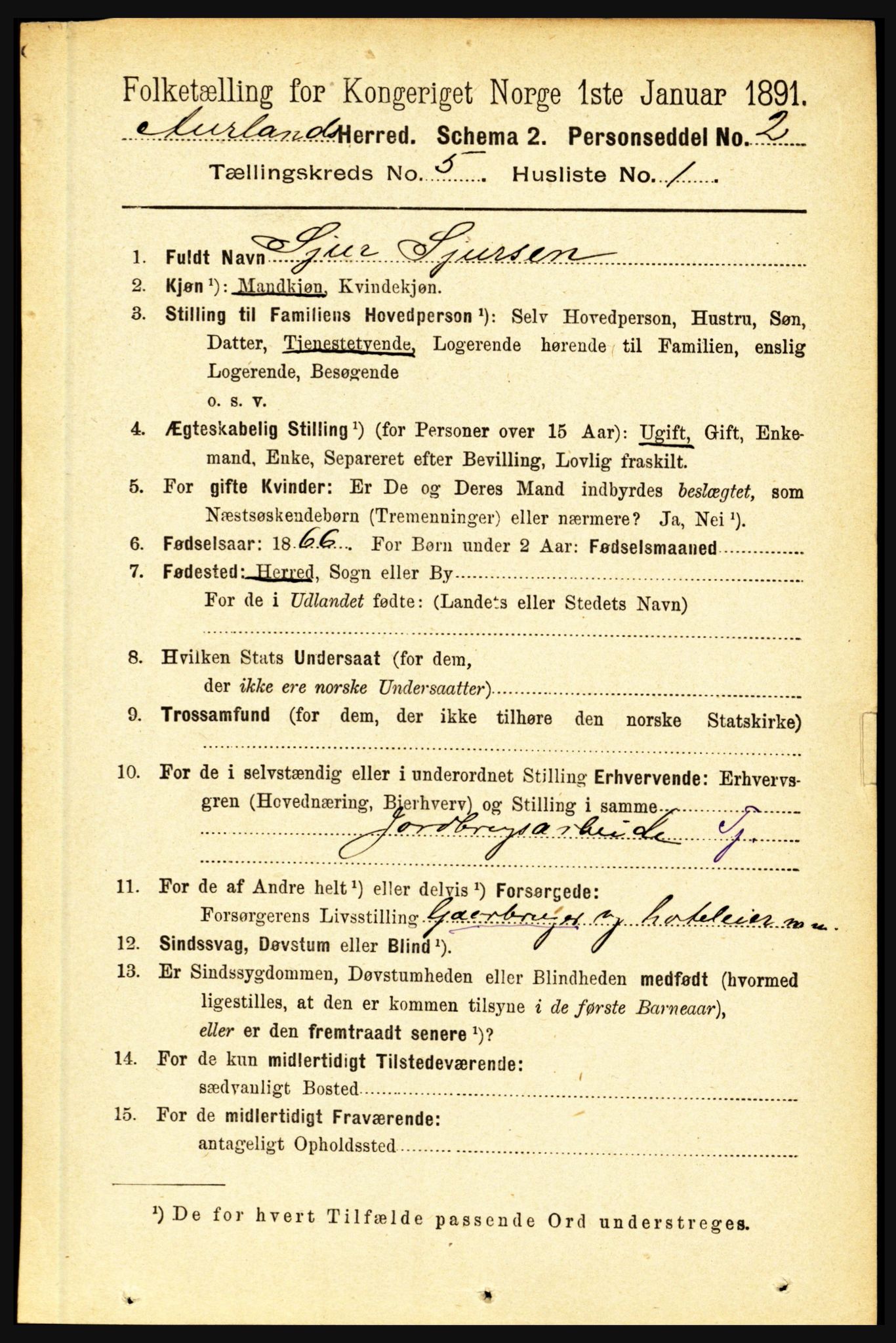 RA, 1891 census for 1421 Aurland, 1891, p. 1787