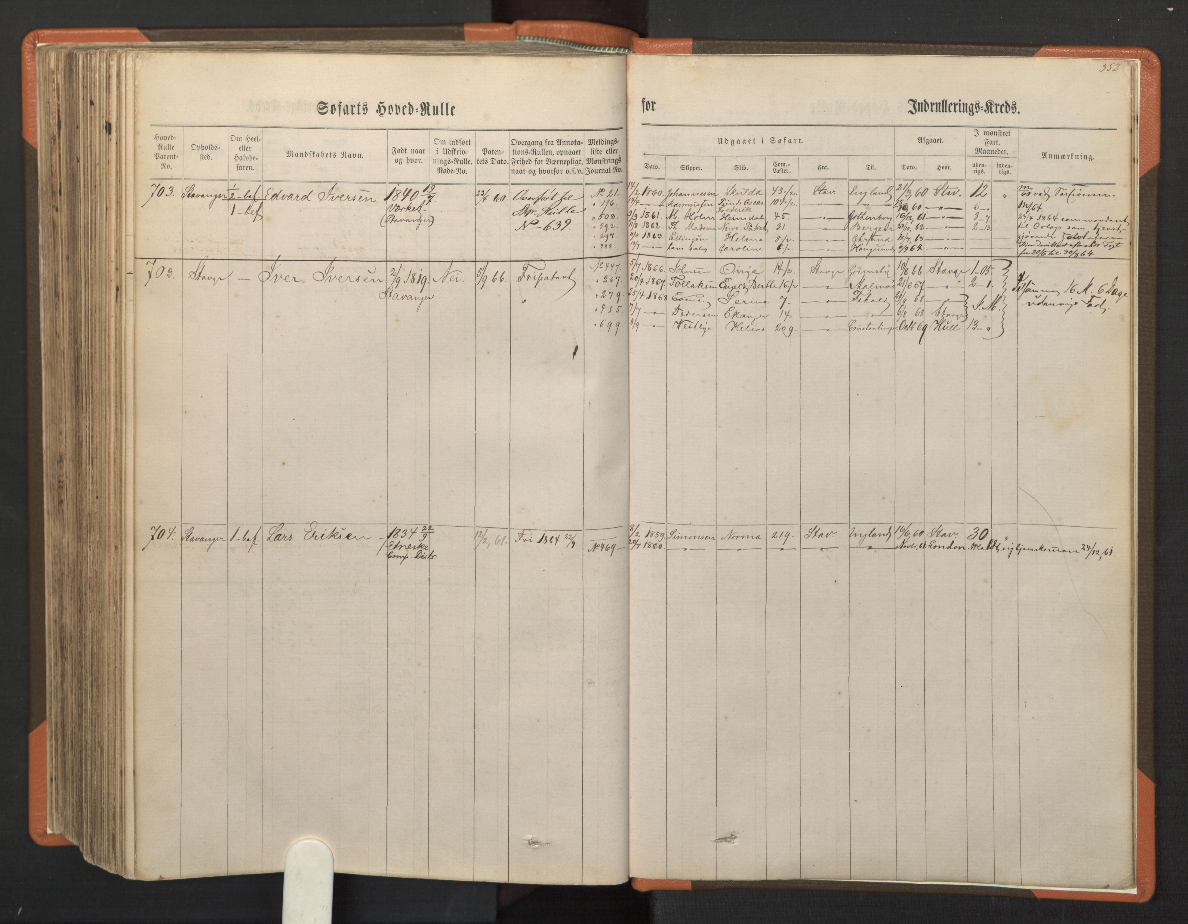 Stavanger sjømannskontor, SAST/A-102006/F/Fb/Fbb/L0001: Sjøfartshovedrulle, patentnr. 1-720 (del 1), 1860-1863, p. 356