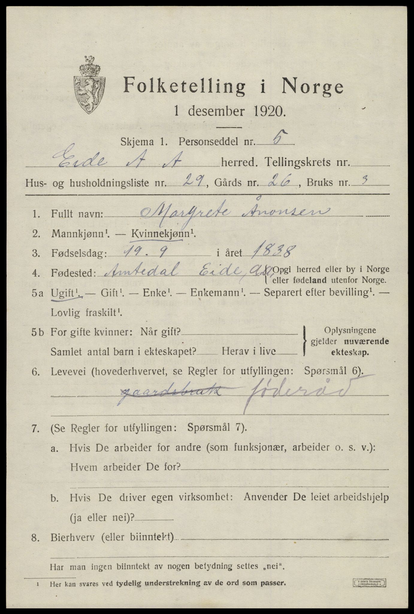 SAK, 1920 census for Eide, 1920, p. 954