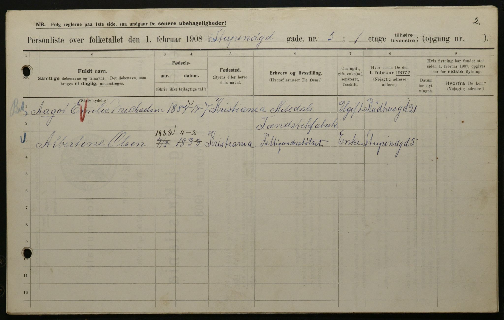 OBA, Municipal Census 1908 for Kristiania, 1908, p. 94034