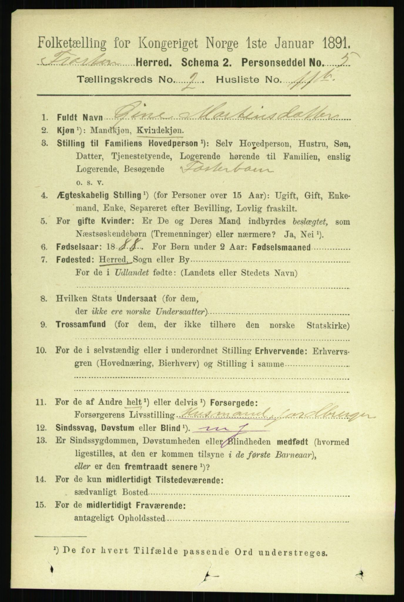 RA, 1891 census for 1717 Frosta, 1891, p. 1767