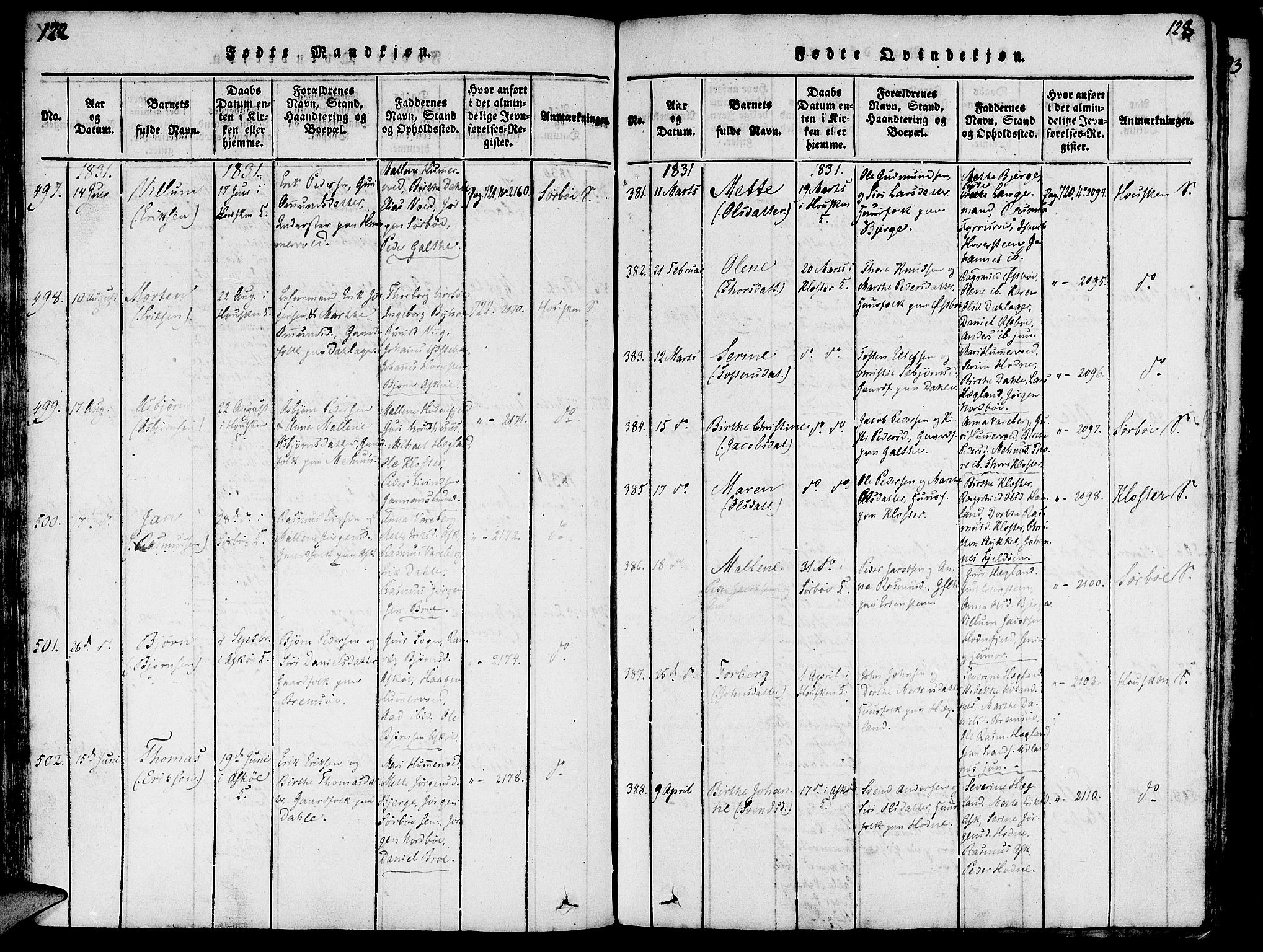 Rennesøy sokneprestkontor, SAST/A -101827/H/Ha/Haa/L0004: Parish register (official) no. A 4, 1816-1837, p. 122-123