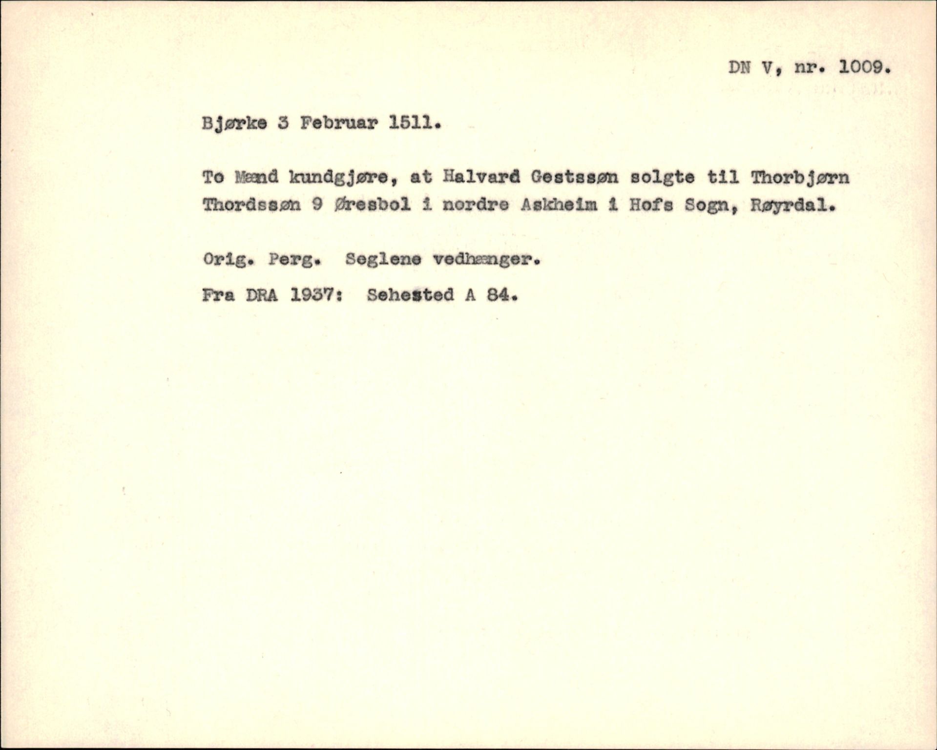 Riksarkivets diplomsamling, AV/RA-EA-5965/F35/F35f/L0001: Regestsedler: Diplomer fra DRA 1937 og 1996, p. 395