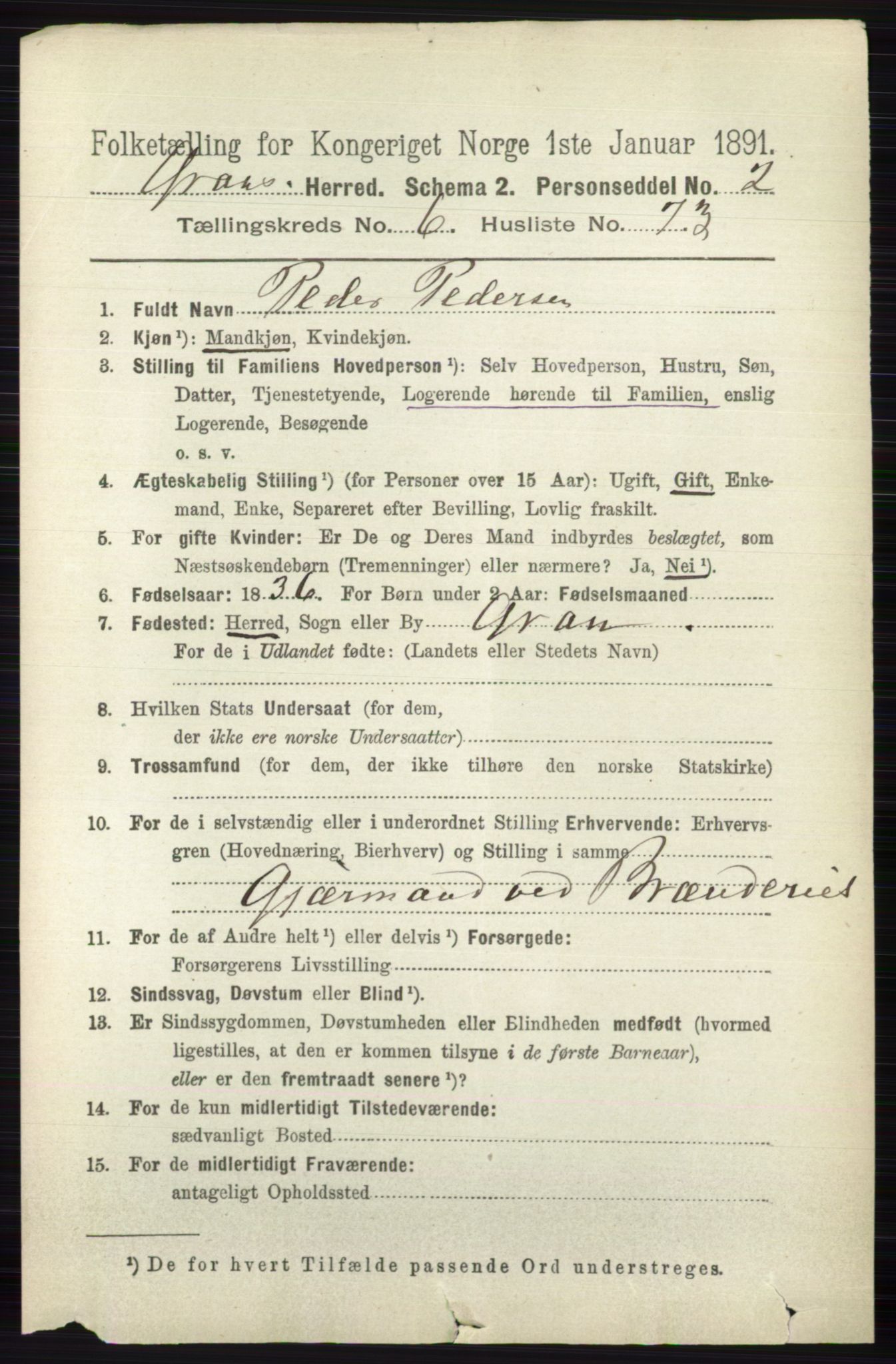 RA, 1891 census for 0534 Gran, 1891, p. 2710