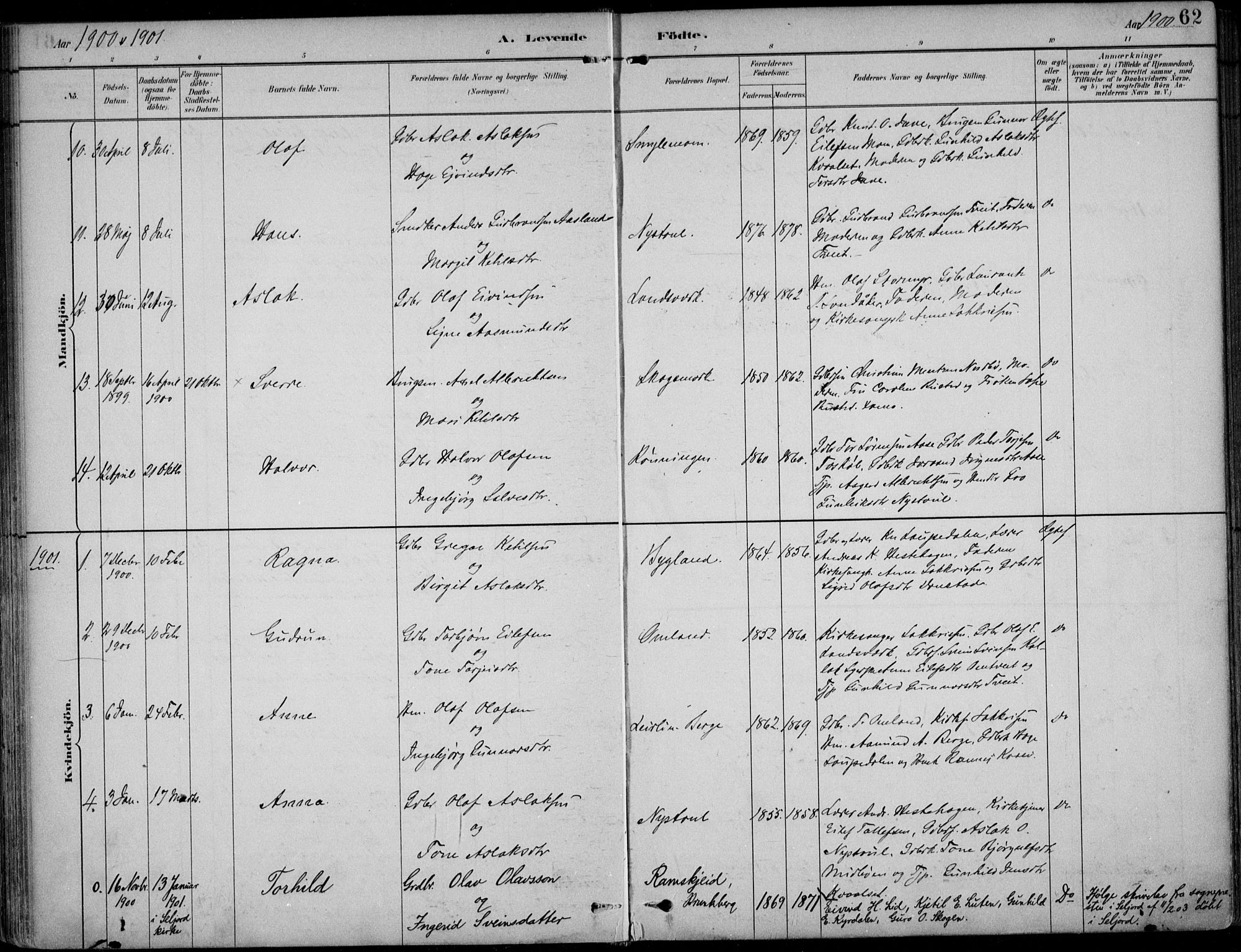 Kviteseid kirkebøker, AV/SAKO-A-276/F/Fb/L0002: Parish register (official) no. II 2, 1882-1916, p. 62