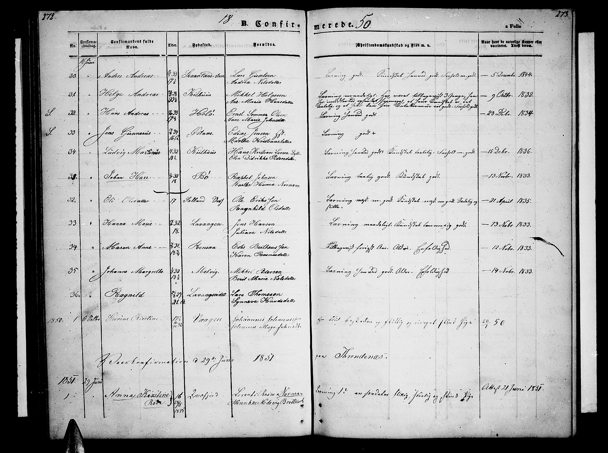 Trondenes sokneprestkontor, SATØ/S-1319/H/Hb/L0006klokker: Parish register (copy) no. 6, 1845-1855, p. 272-273