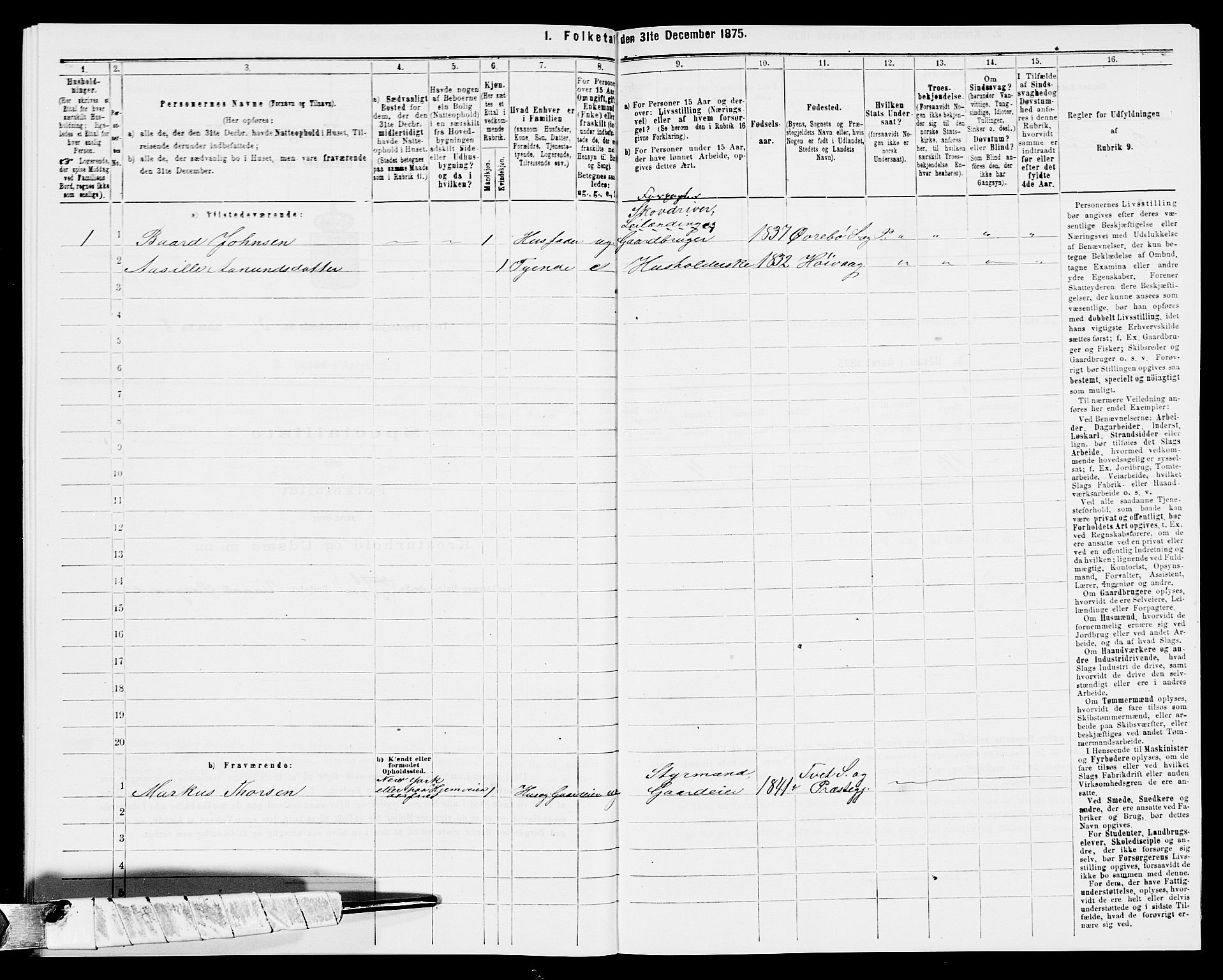 SAK, 1875 census for 1013P Tveit, 1875, p. 330