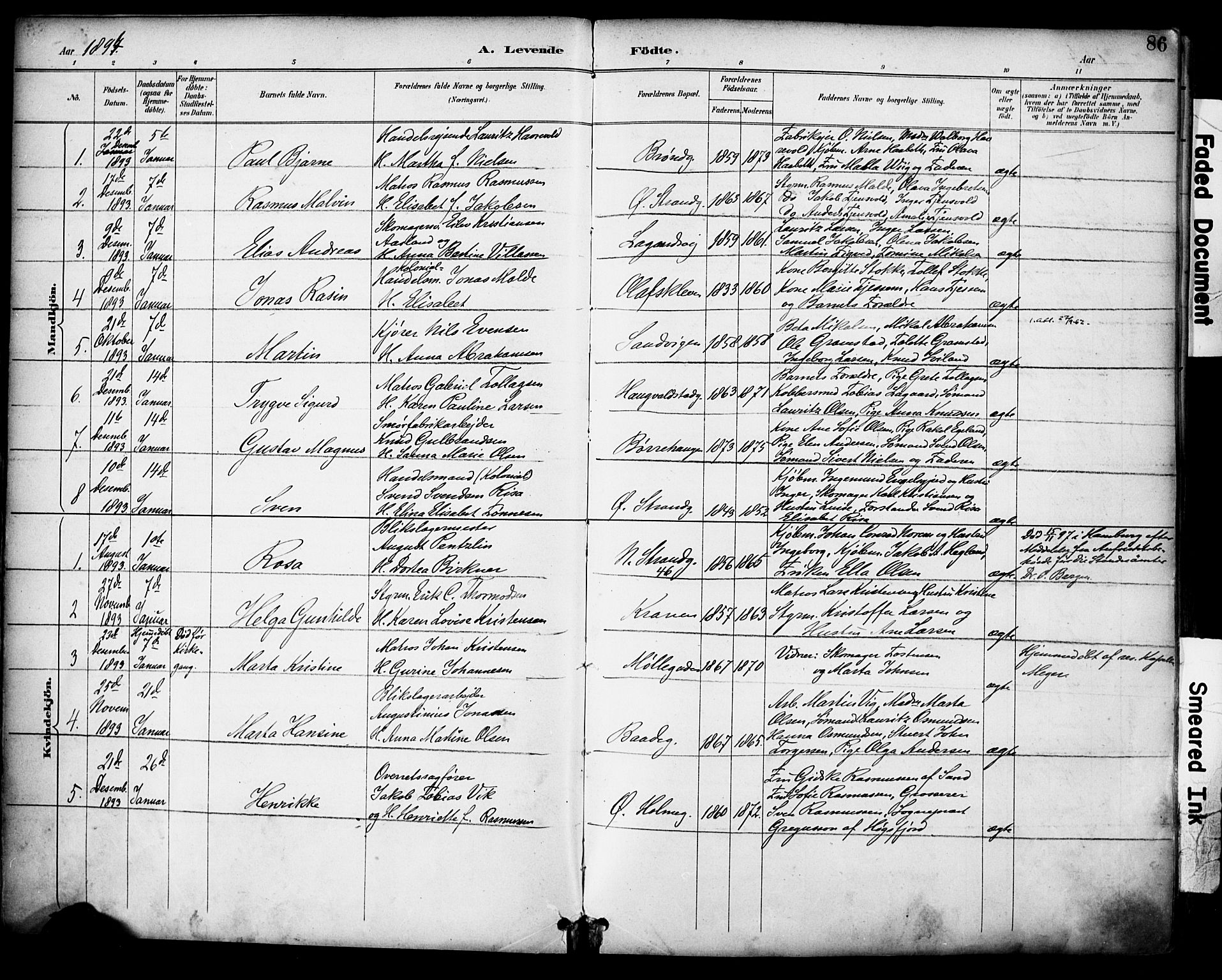 Domkirken sokneprestkontor, SAST/A-101812/001/30/30BA/L0030: Parish register (official) no. A 29, 1889-1902, p. 86