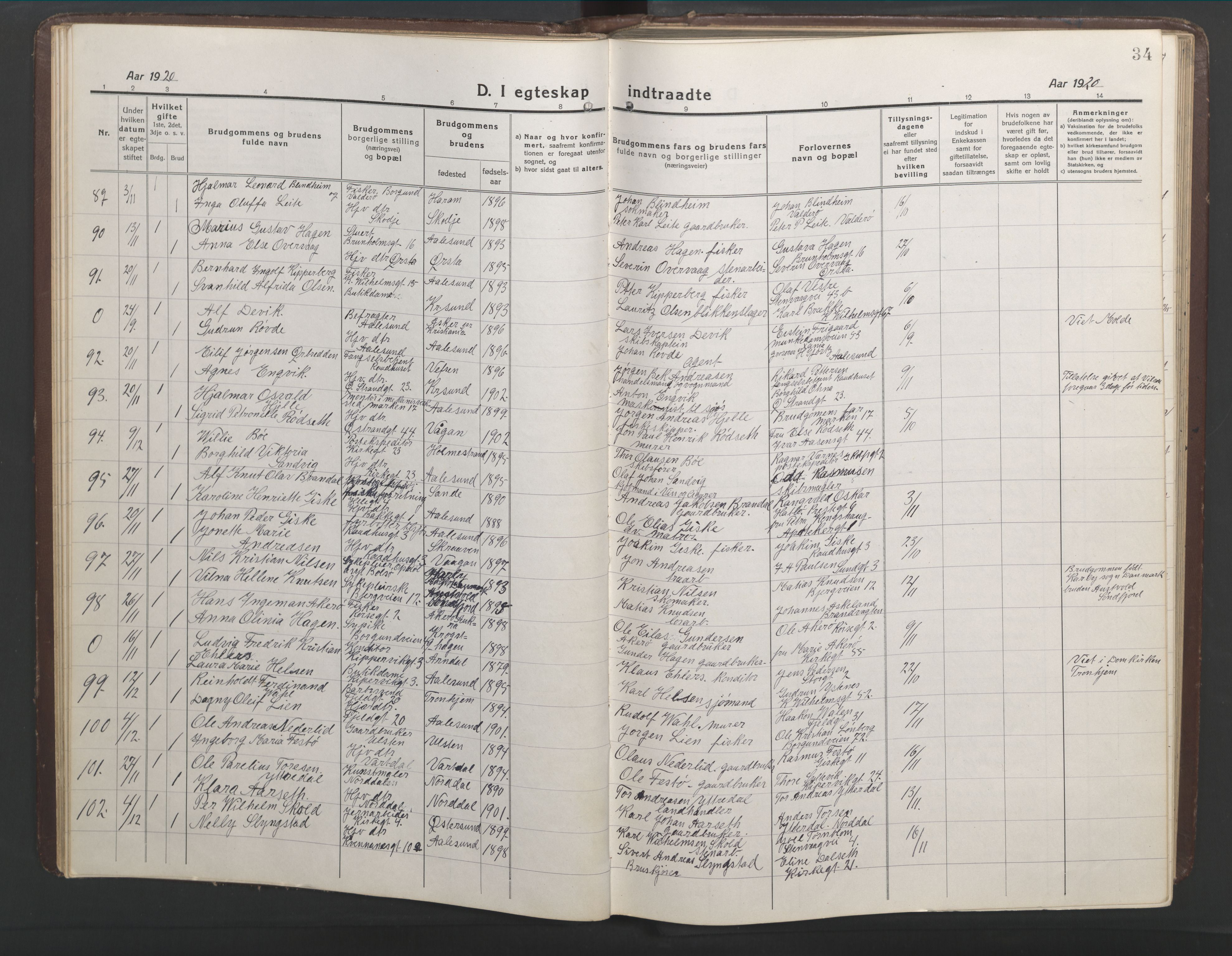 Ministerialprotokoller, klokkerbøker og fødselsregistre - Møre og Romsdal, AV/SAT-A-1454/529/L0473: Parish register (copy) no. 529C10, 1918-1941, p. 34