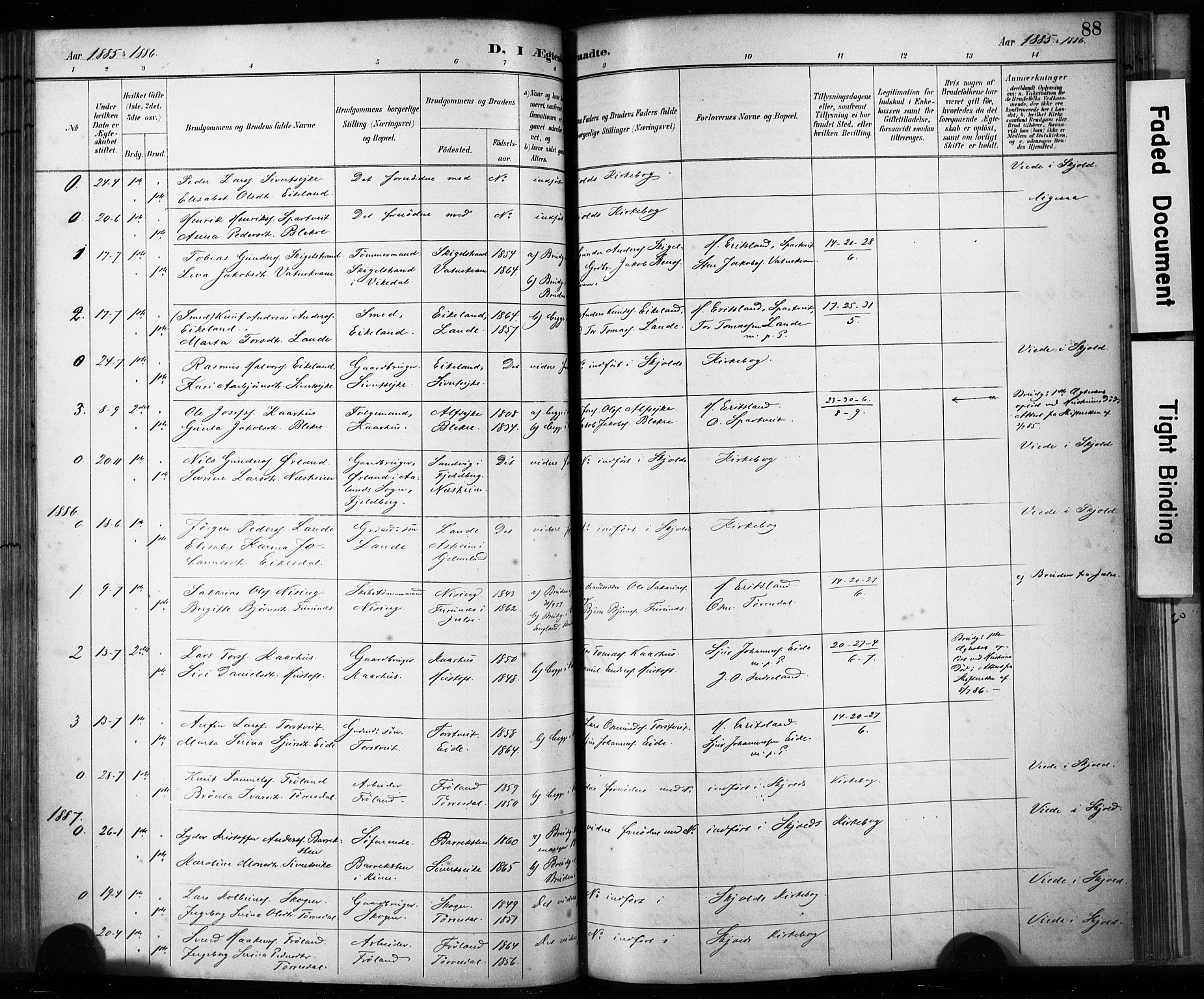 Skjold sokneprestkontor, AV/SAST-A-101847/H/Ha/Haa/L0009: Parish register (official) no. A 9, 1882-1898, p. 88