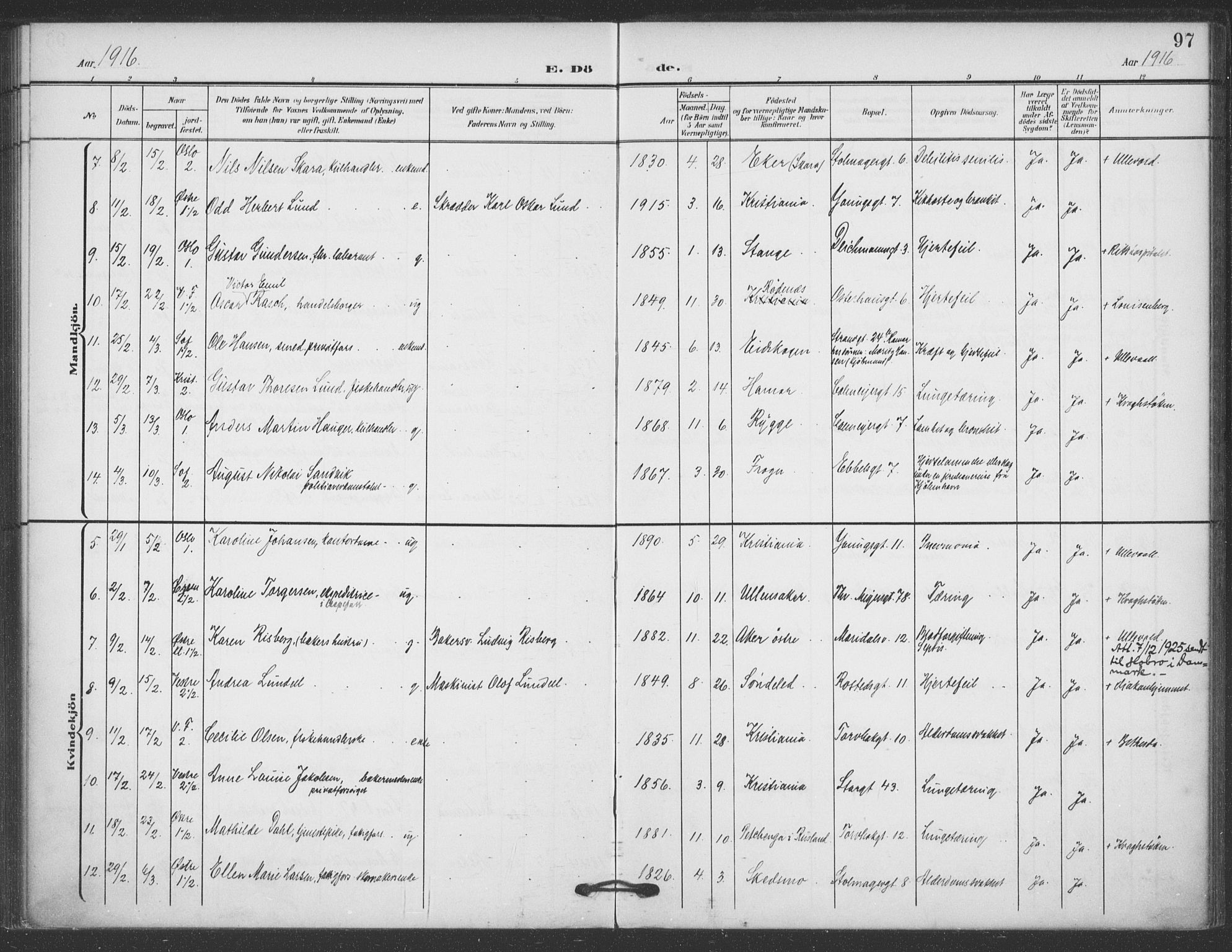 Jakob prestekontor Kirkebøker, AV/SAO-A-10850/F/Fa/L0011: Parish register (official) no. 11, 1906-1920, p. 97