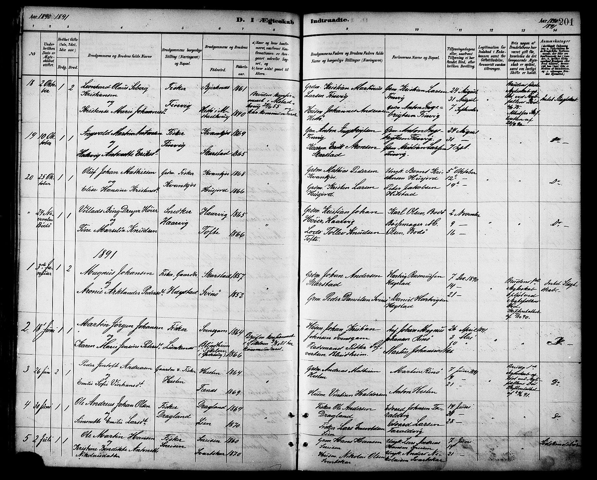 Ministerialprotokoller, klokkerbøker og fødselsregistre - Nordland, AV/SAT-A-1459/872/L1035: Parish register (official) no. 872A10, 1884-1896, p. 201