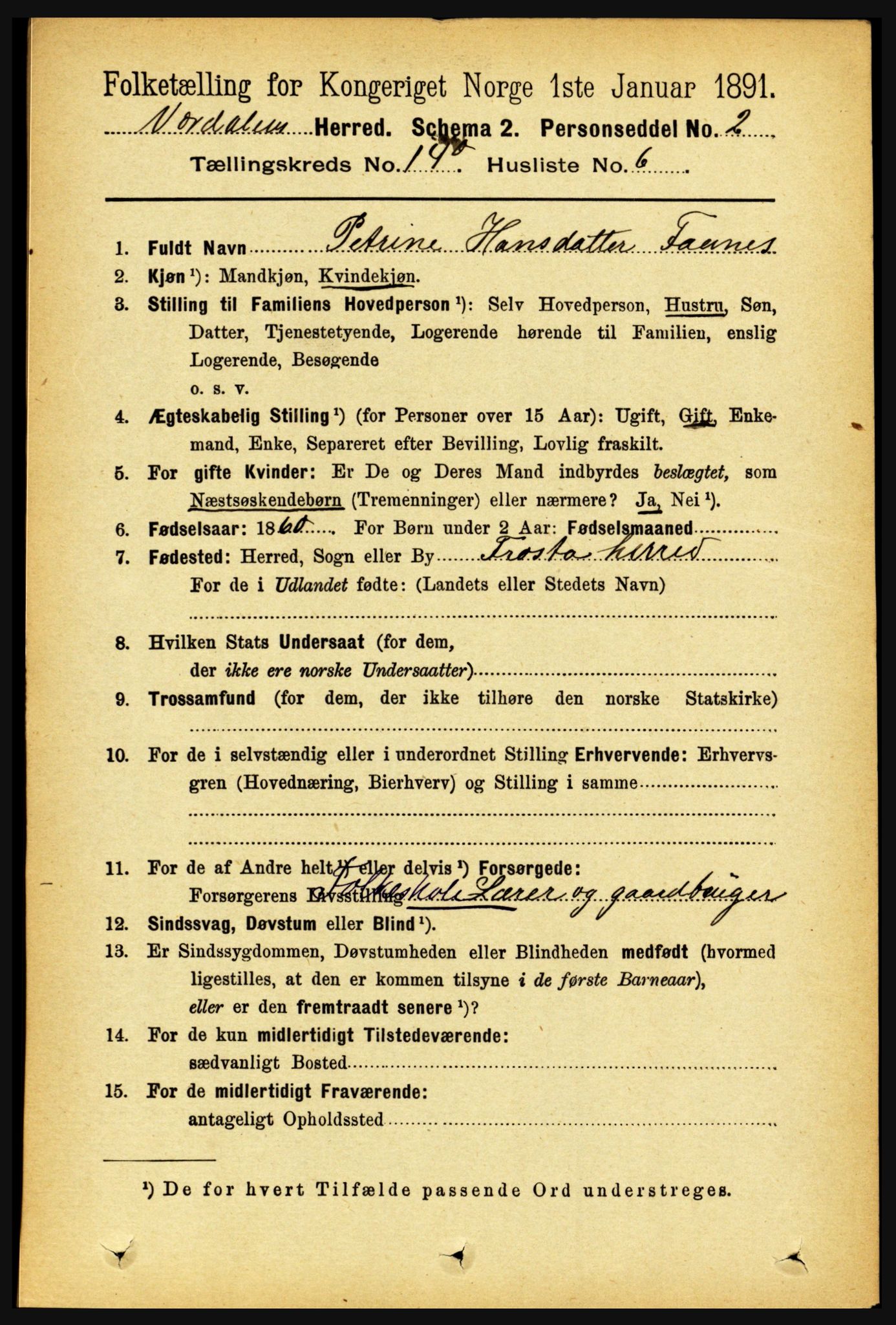 RA, 1891 census for 1721 Verdal, 1891, p. 7391