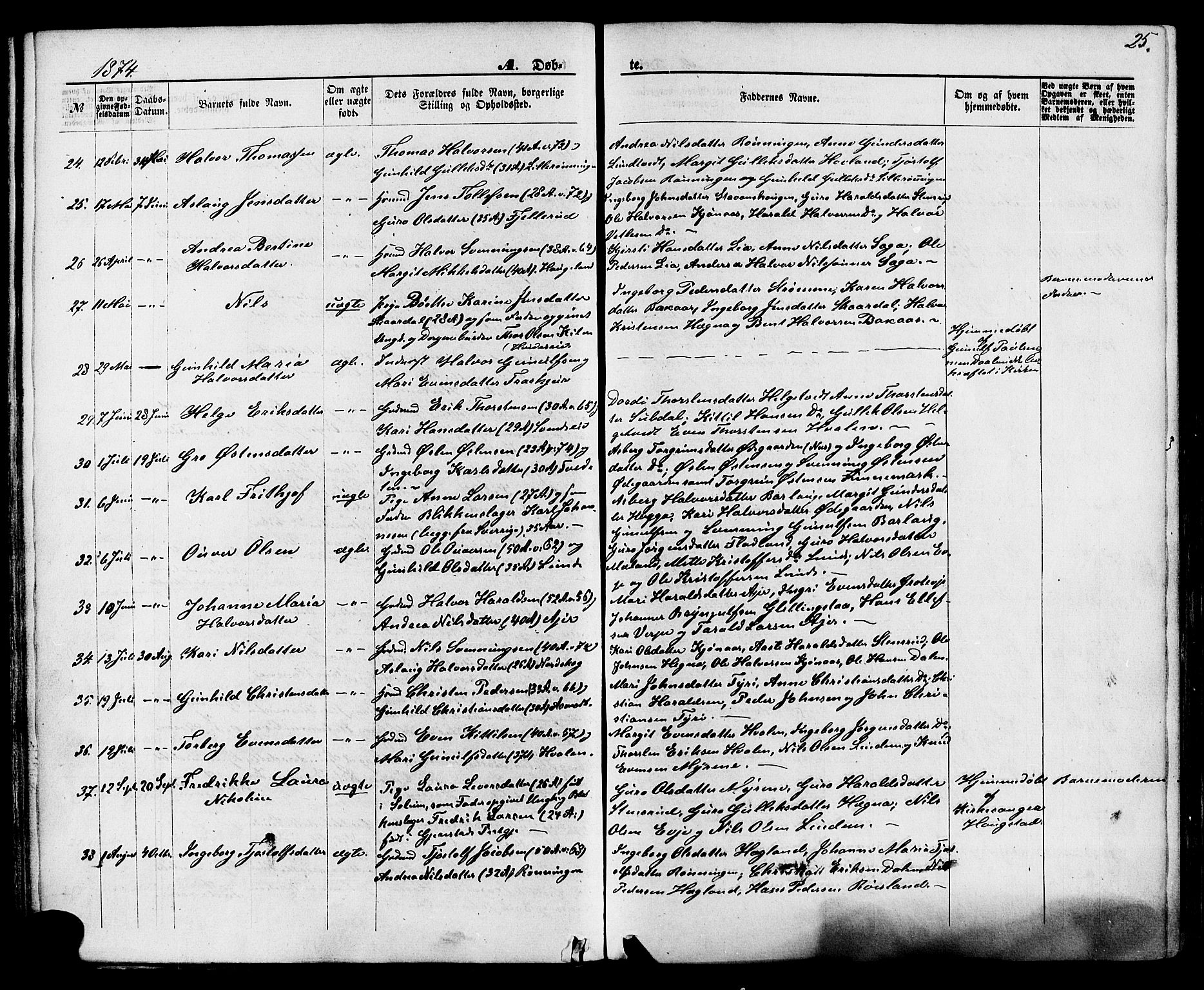 Lunde kirkebøker, SAKO/A-282/F/Fa/L0001: Parish register (official) no. I 1, 1866-1883, p. 25