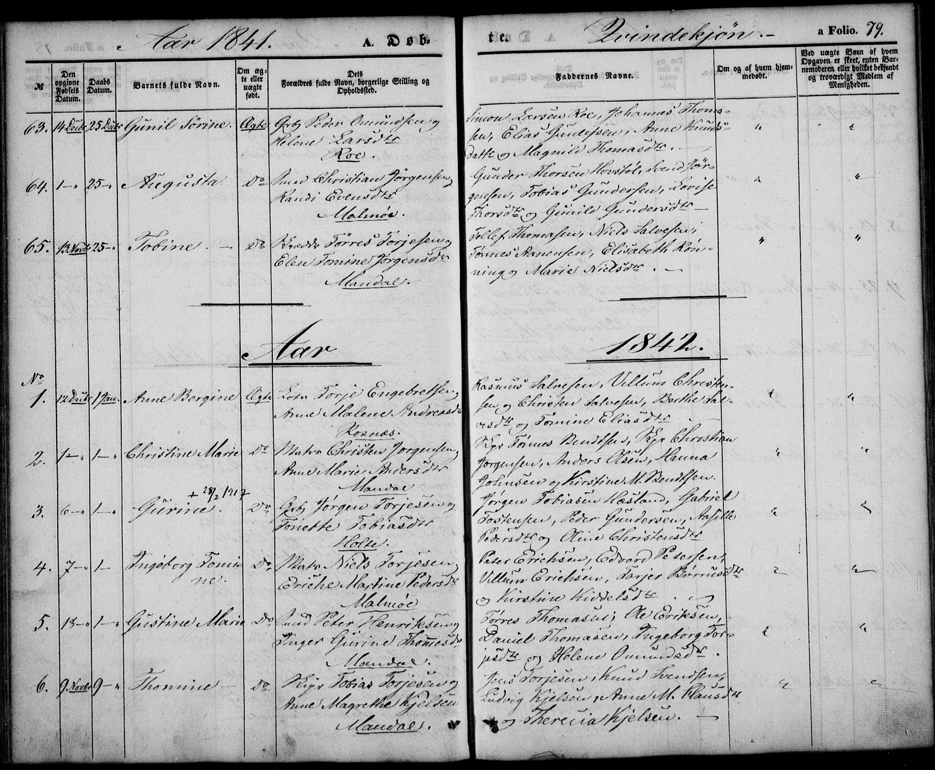 Mandal sokneprestkontor, AV/SAK-1111-0030/F/Fa/Faa/L0012: Parish register (official) no. A 12, 1840-1847, p. 79