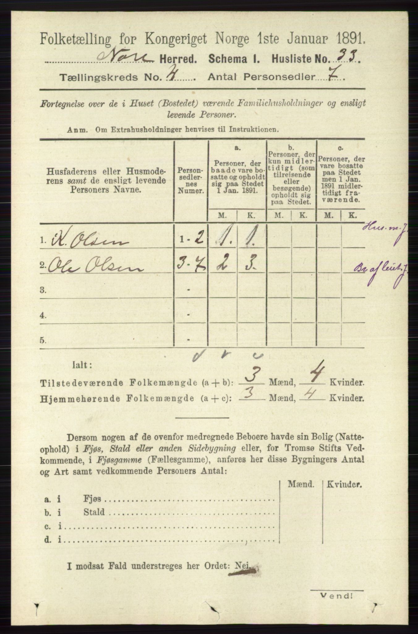 RA, 1891 census for 0633 Nore, 1891, p. 1252