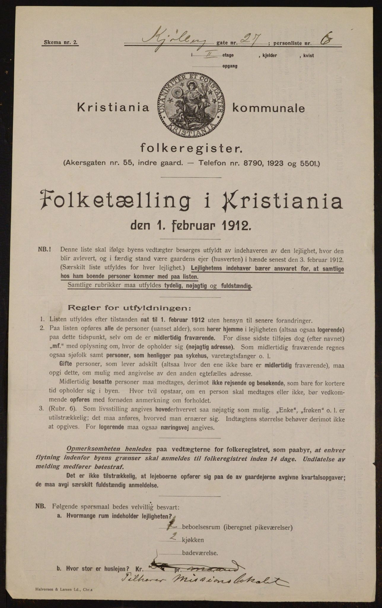 OBA, Municipal Census 1912 for Kristiania, 1912, p. 52086