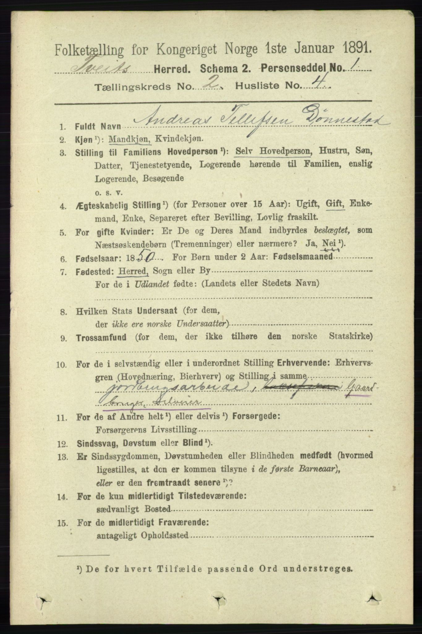 RA, 1891 census for 1013 Tveit, 1891, p. 538