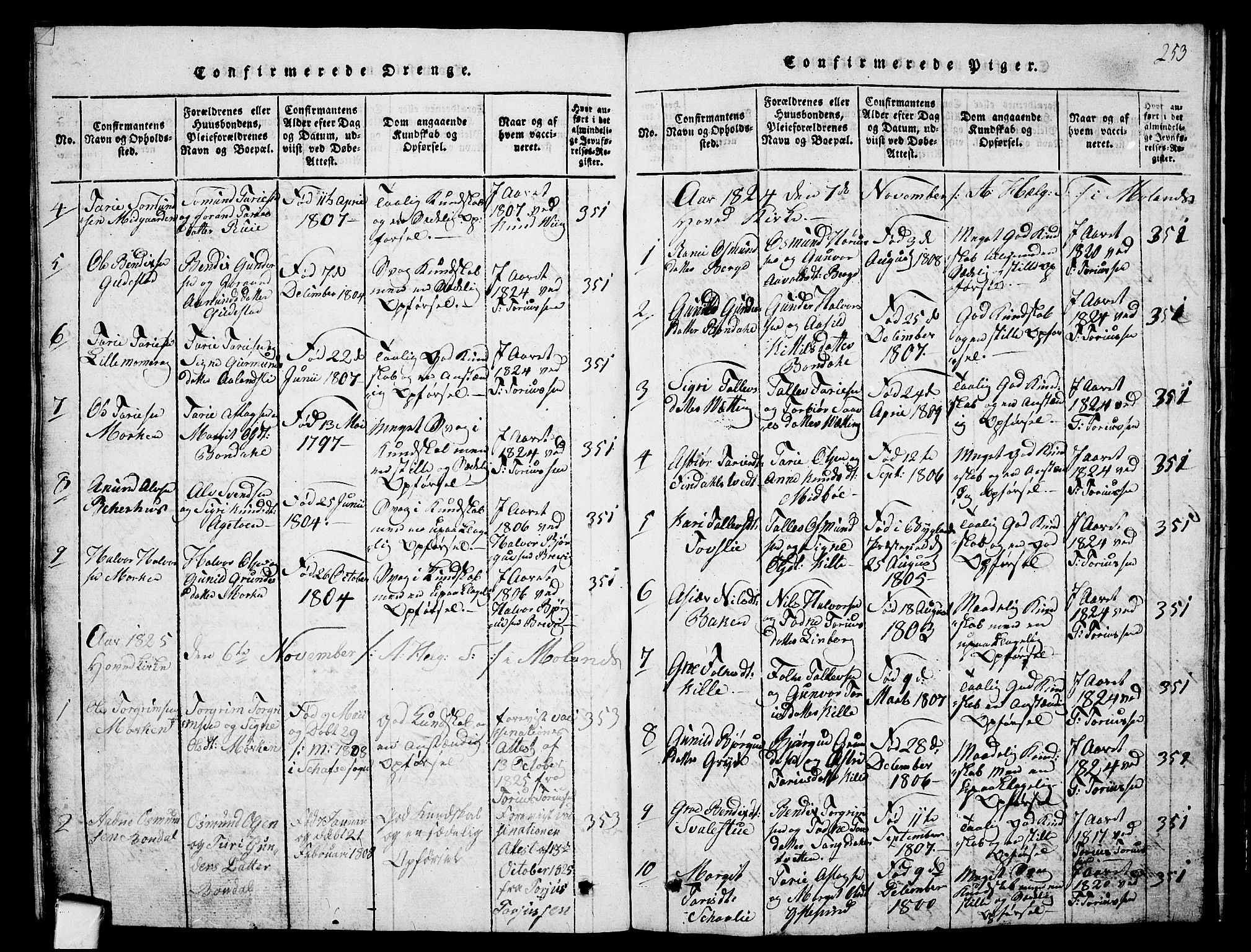 Fyresdal kirkebøker, SAKO/A-263/G/Ga/L0001: Parish register (copy) no. I 1, 1816-1840, p. 253