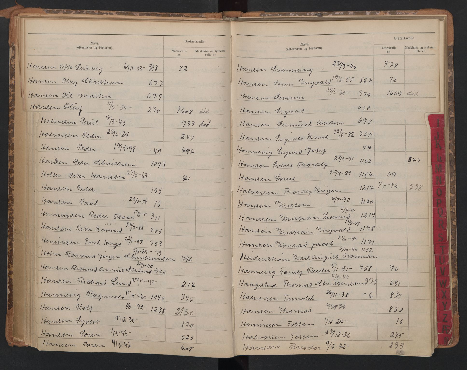 Horten innrulleringskontor, AV/SAKO-A-785/G/Ga/L0002: Register for sjøfartsrulle, 1860-1948, p. 48