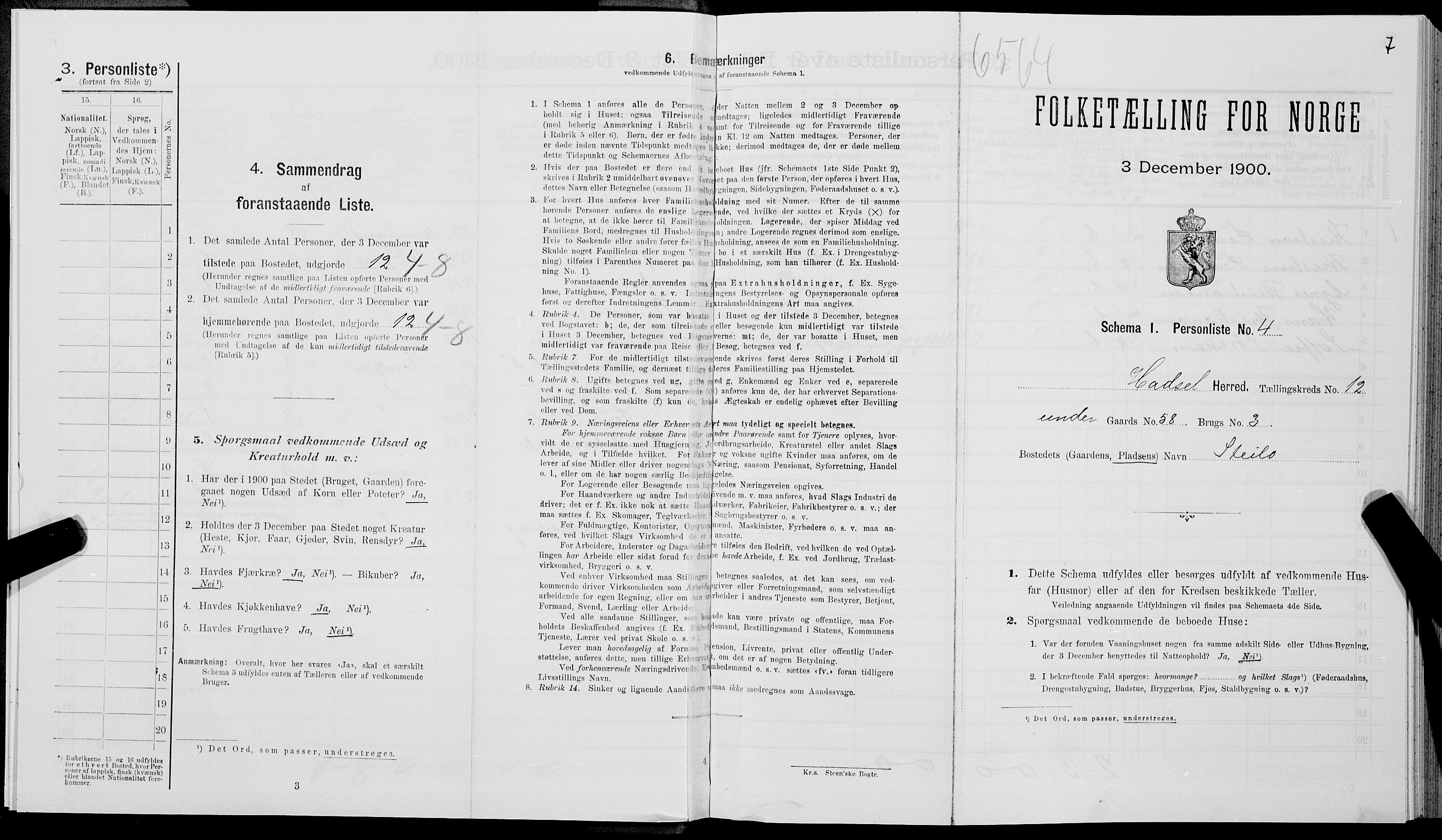 SAT, 1900 census for Hadsel, 1900, p. 1112