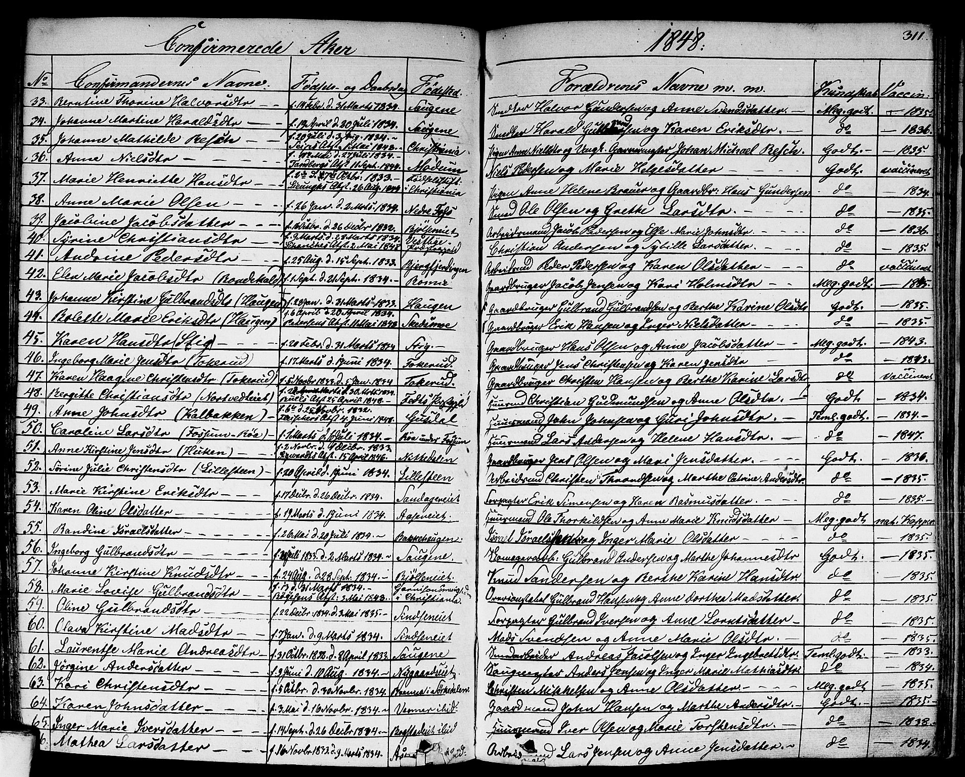 Aker prestekontor kirkebøker, AV/SAO-A-10861/F/L0018: Parish register (official) no. 17, 1829-1852, p. 311