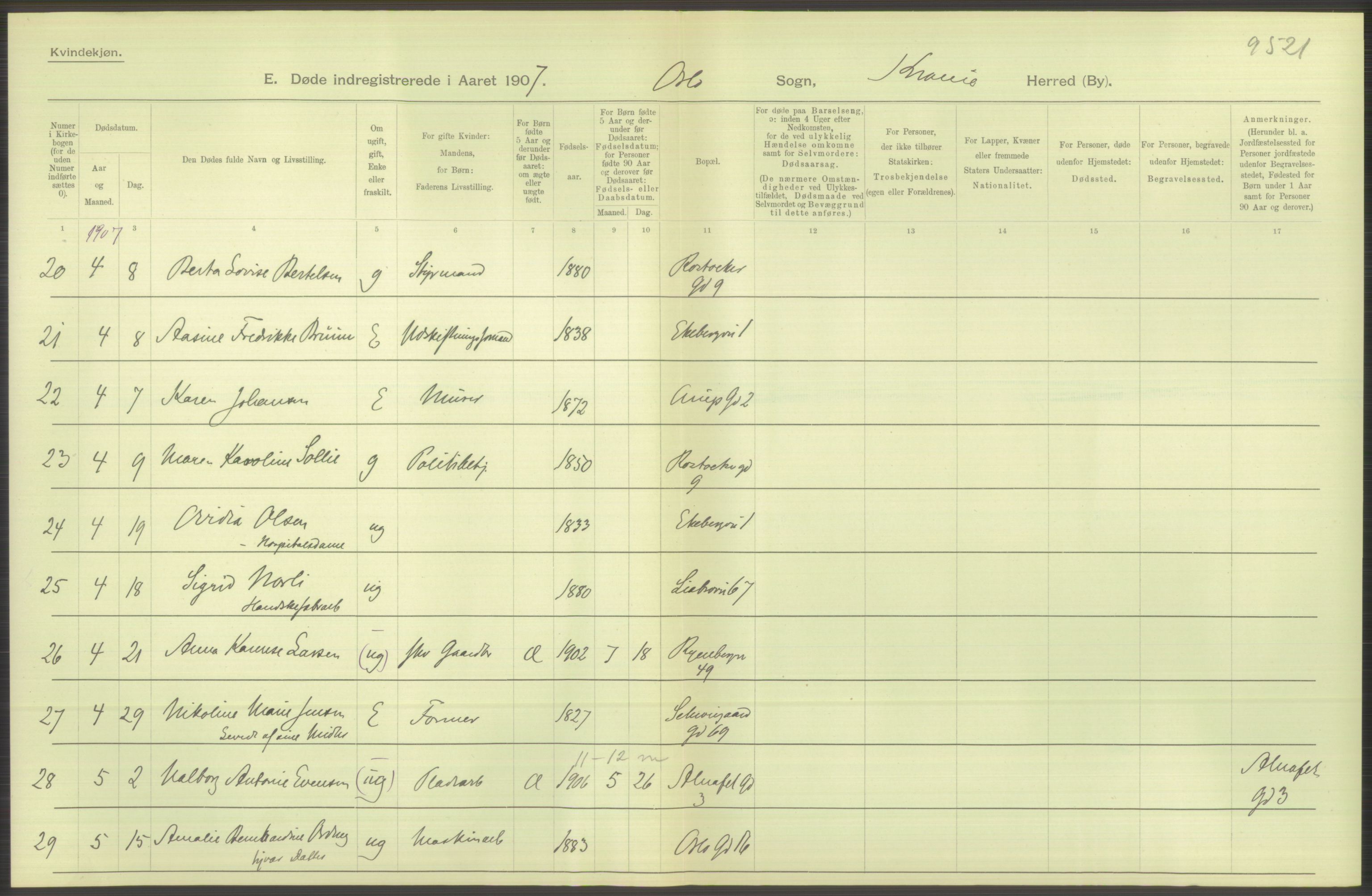 Statistisk sentralbyrå, Sosiodemografiske emner, Befolkning, RA/S-2228/D/Df/Dfa/Dfae/L0009: Kristiania: Døde, 1907, p. 538