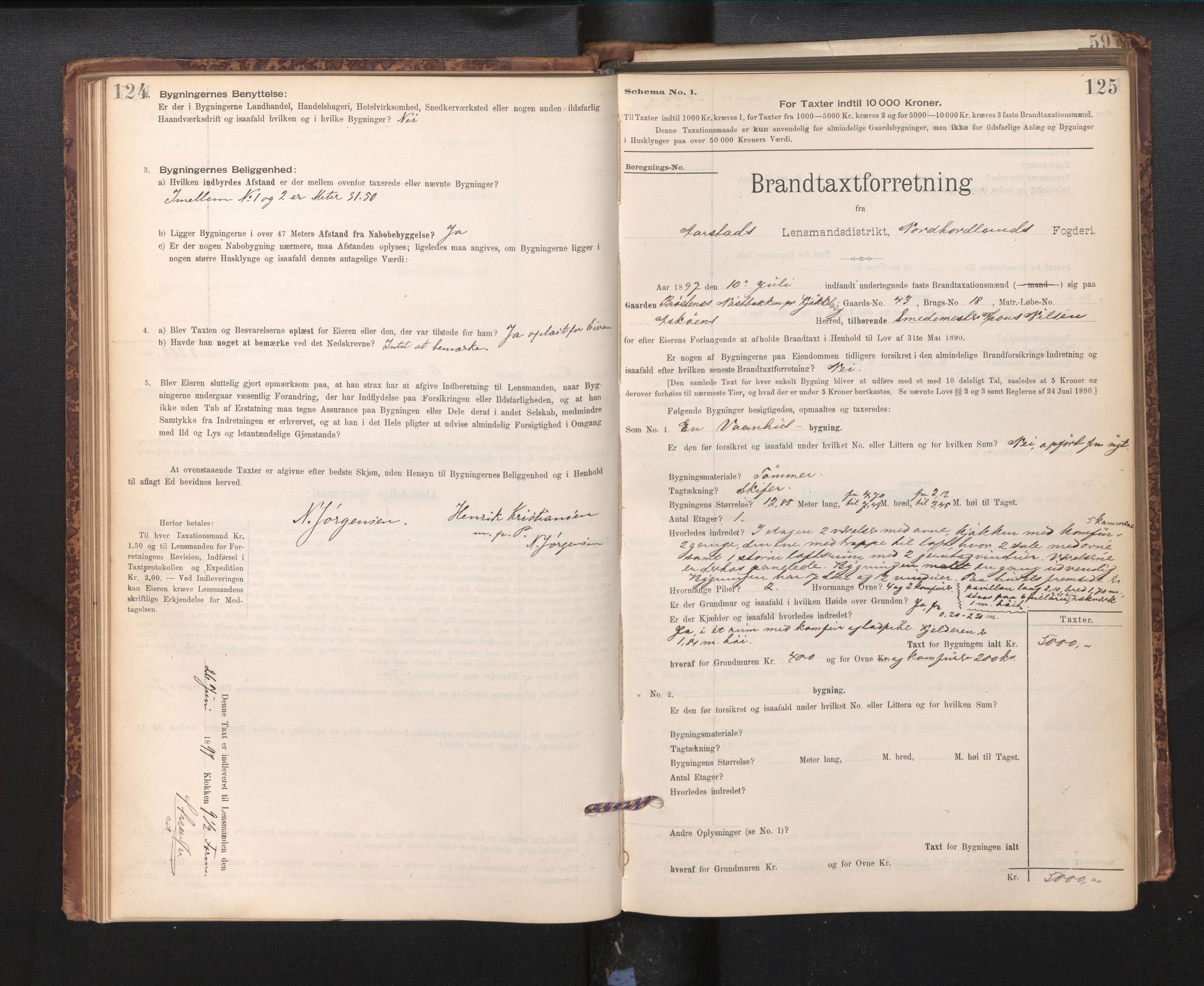 Lensmannen i Årstad, AV/SAB-A-36201/0012/L0011: Branntakstprotokoll,skjematakst, 1895-1901, p. 124-125