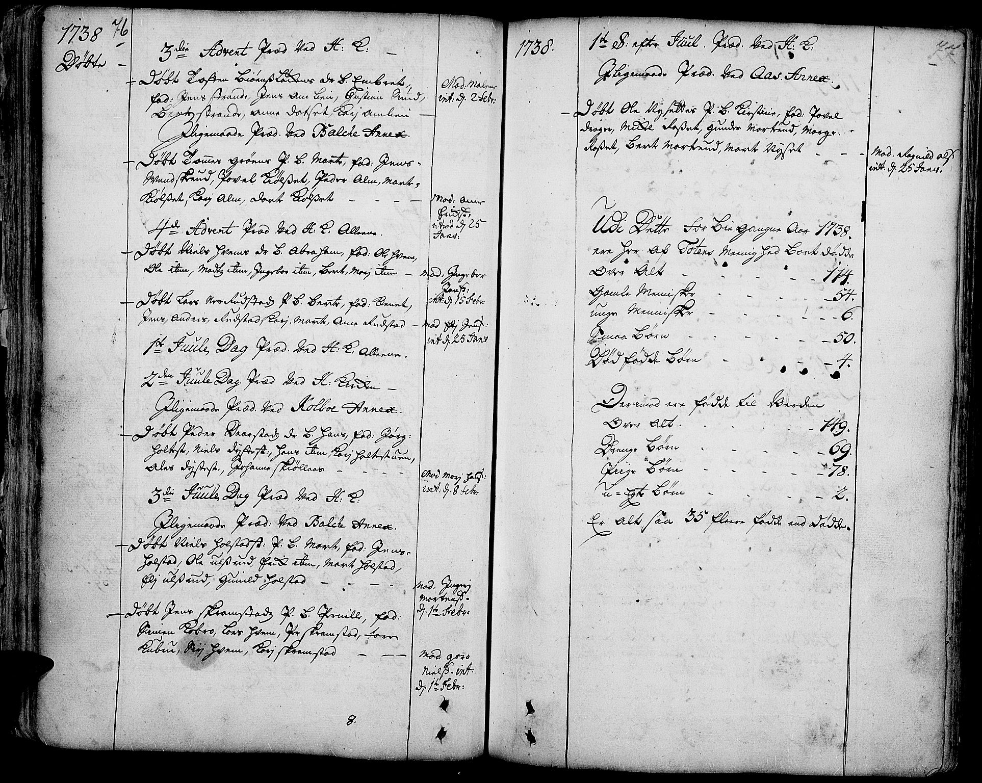 Toten prestekontor, SAH/PREST-102/H/Ha/Haa/L0003: Parish register (official) no. 3, 1734-1751, p. 76-77