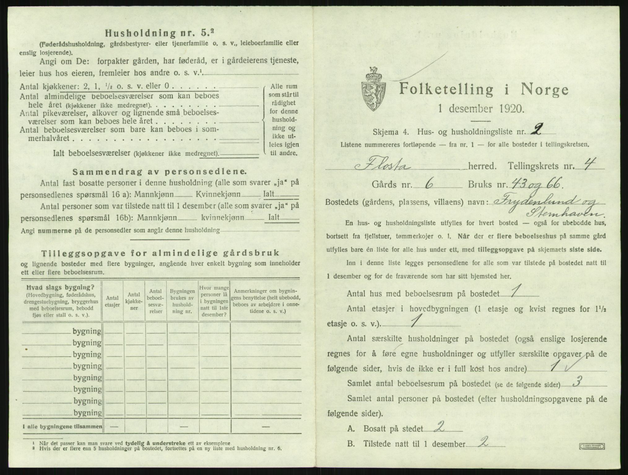 SAK, 1920 census for Flosta, 1920, p. 404