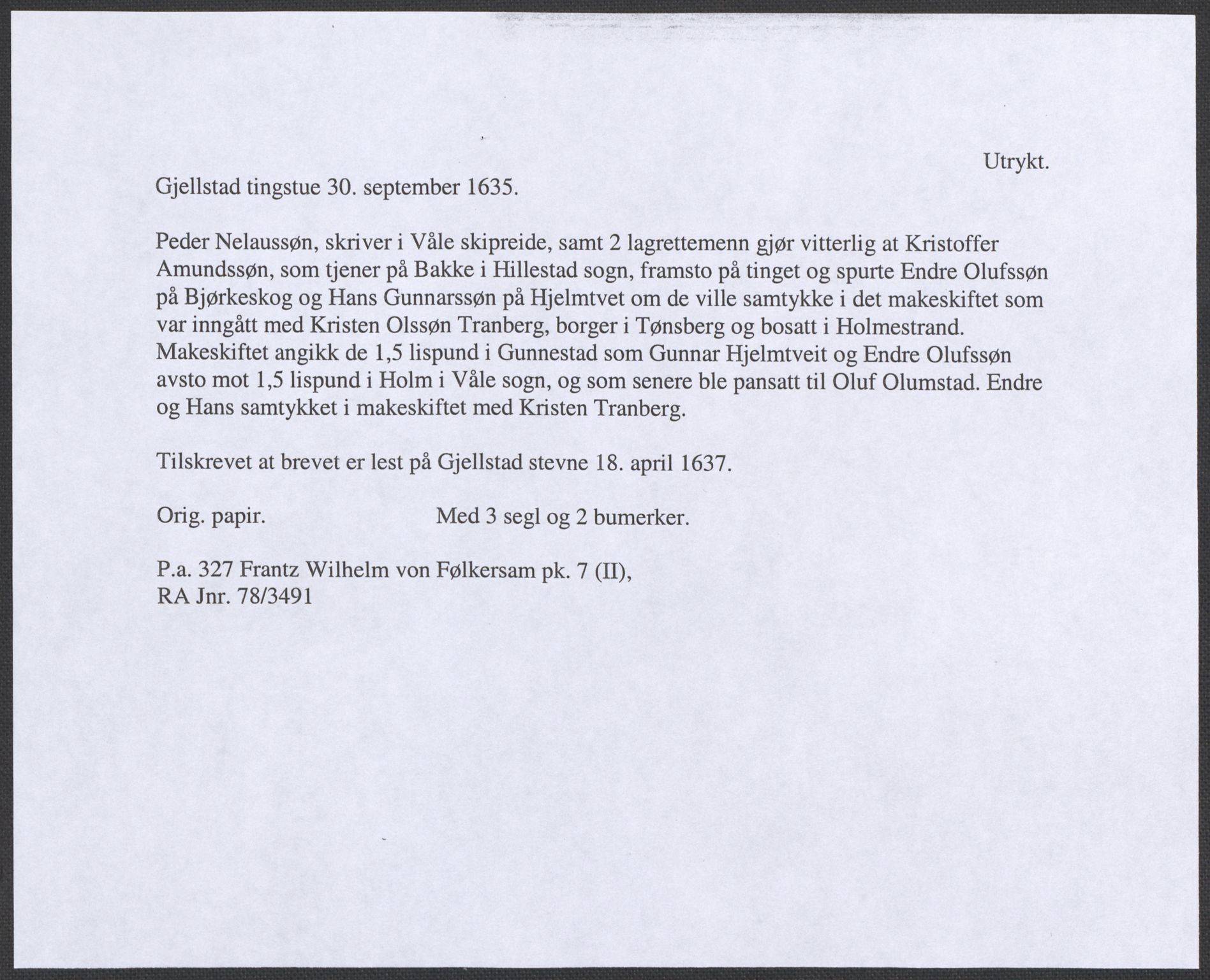 Riksarkivets diplomsamling, AV/RA-EA-5965/F12/L0005: Pk. 7 (II), 1613-1721, p. 21