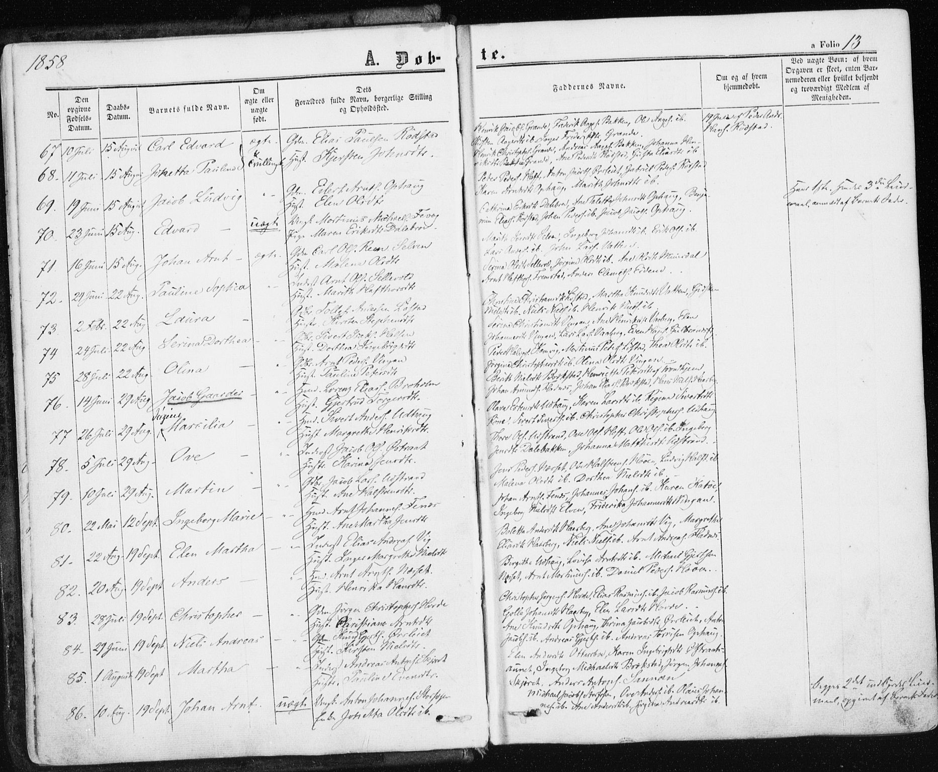 Ministerialprotokoller, klokkerbøker og fødselsregistre - Sør-Trøndelag, SAT/A-1456/659/L0737: Parish register (official) no. 659A07, 1857-1875, p. 13