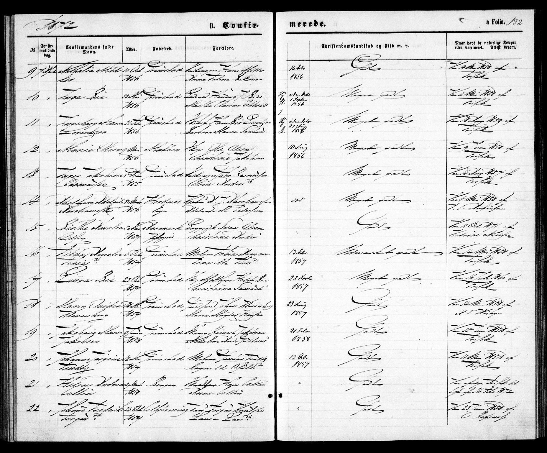 Grimstad sokneprestkontor, AV/SAK-1111-0017/F/Fa/L0002: Parish register (official) no. A 1, 1869-1881, p. 132