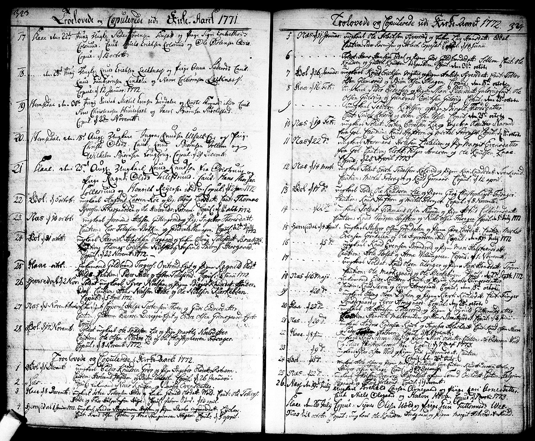 Nes kirkebøker, SAKO/A-236/F/Fa/L0004: Parish register (official) no. 4, 1764-1786, p. 323-324