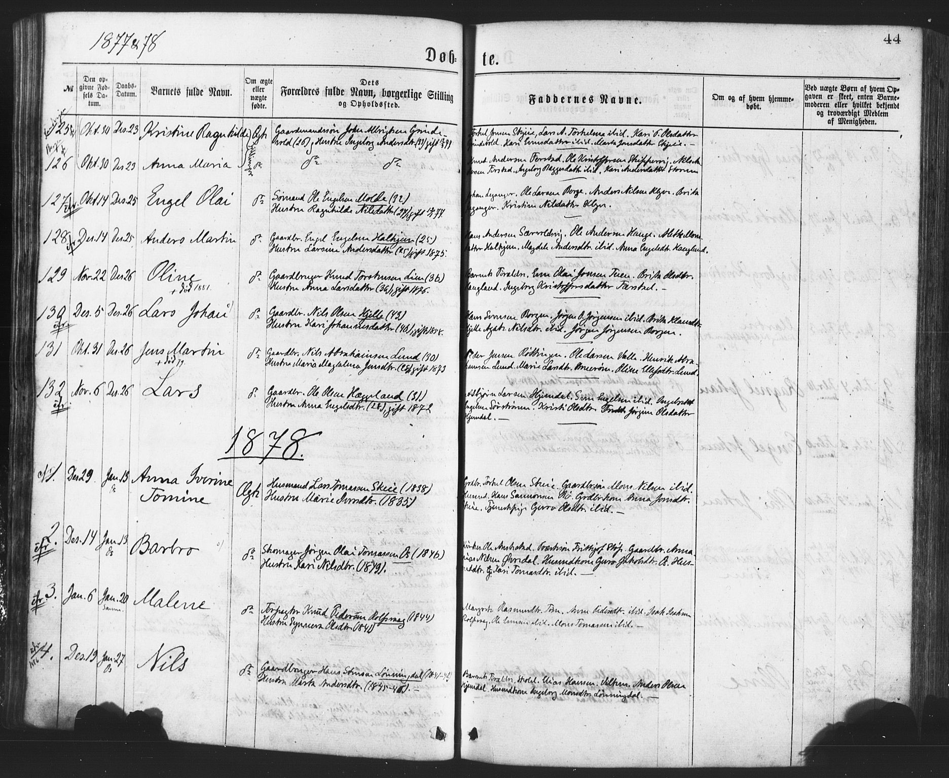 Os sokneprestembete, SAB/A-99929: Parish register (official) no. A 18, 1874-1884, p. 44